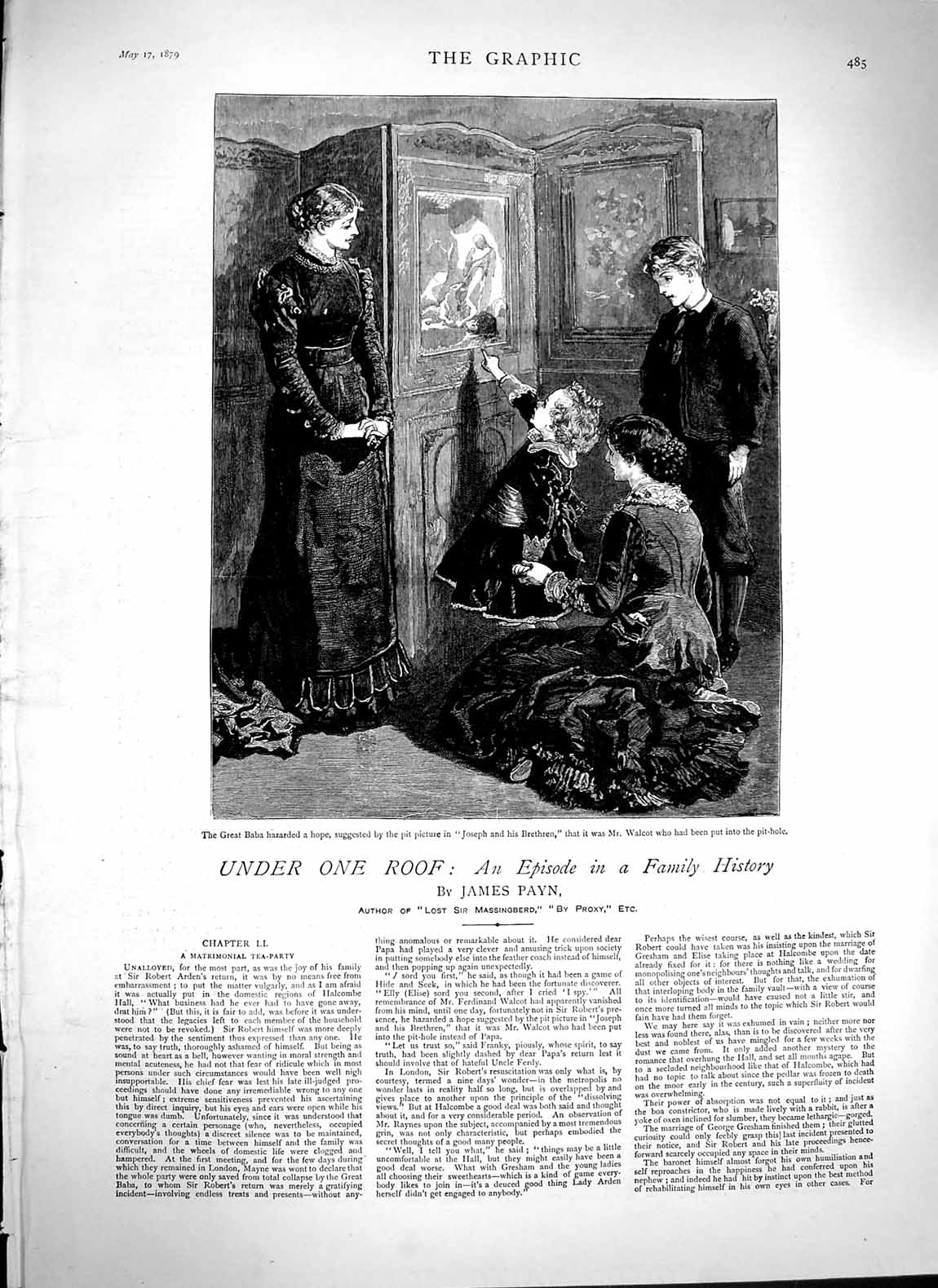 Old Antique Print 1879 James Payne Story Illustration Famiy Little Girl 19th