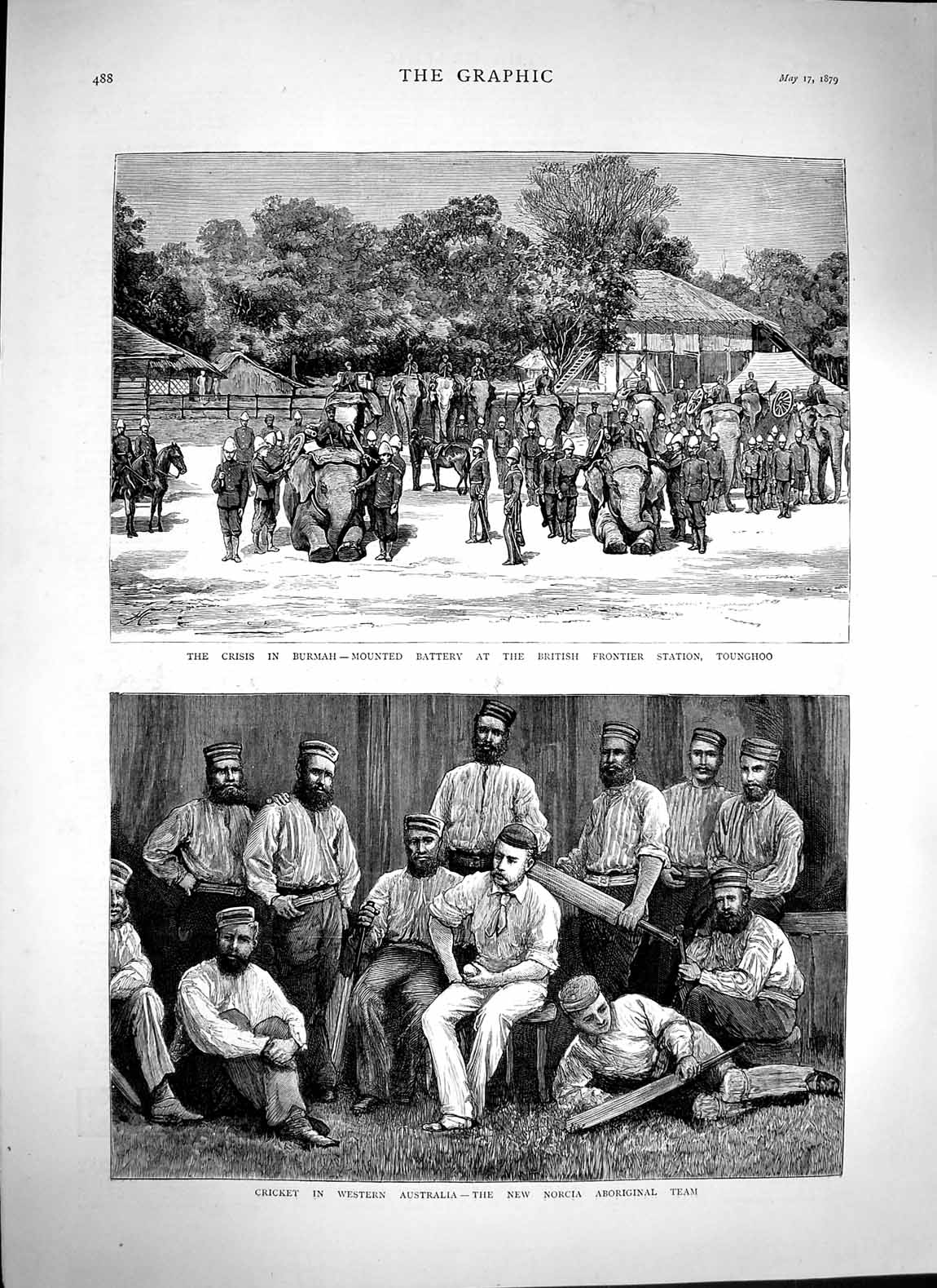 Original Old Antique Print 1879 Cricket Australia Norcia AbTeam 19th