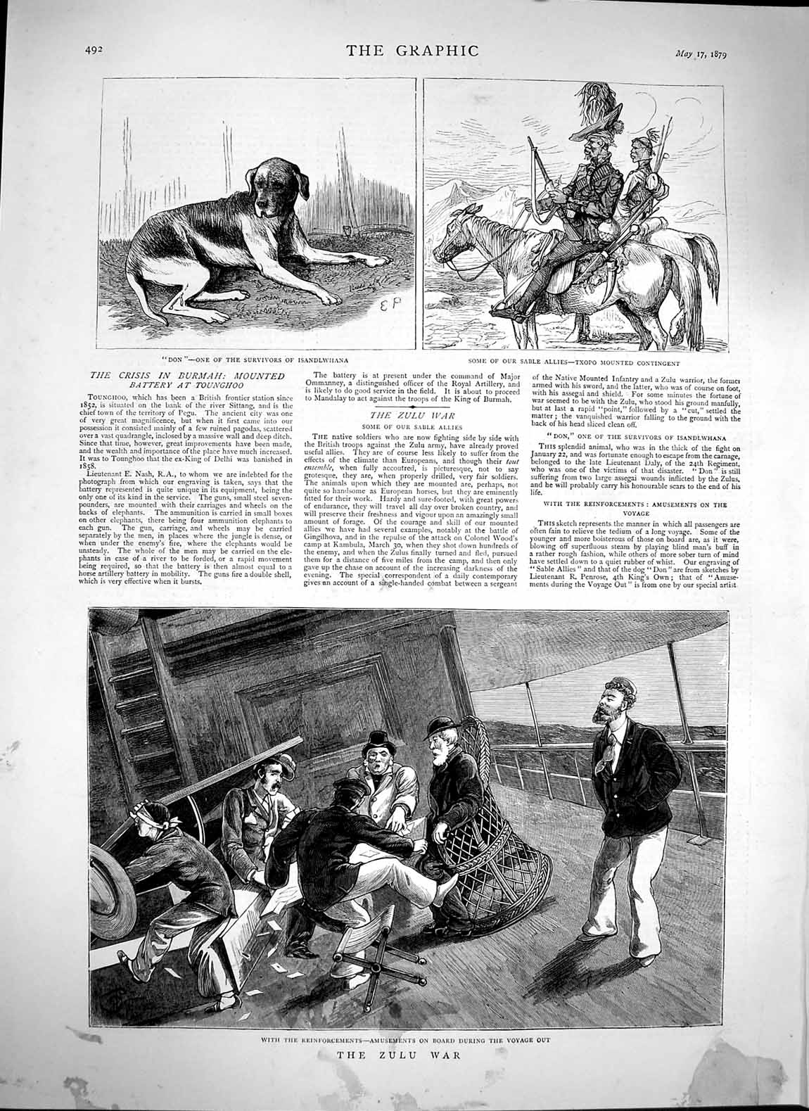 Original Old Antique Print 1879 Zulu War Ship Don Dog Isandlwhana Txopo Horse