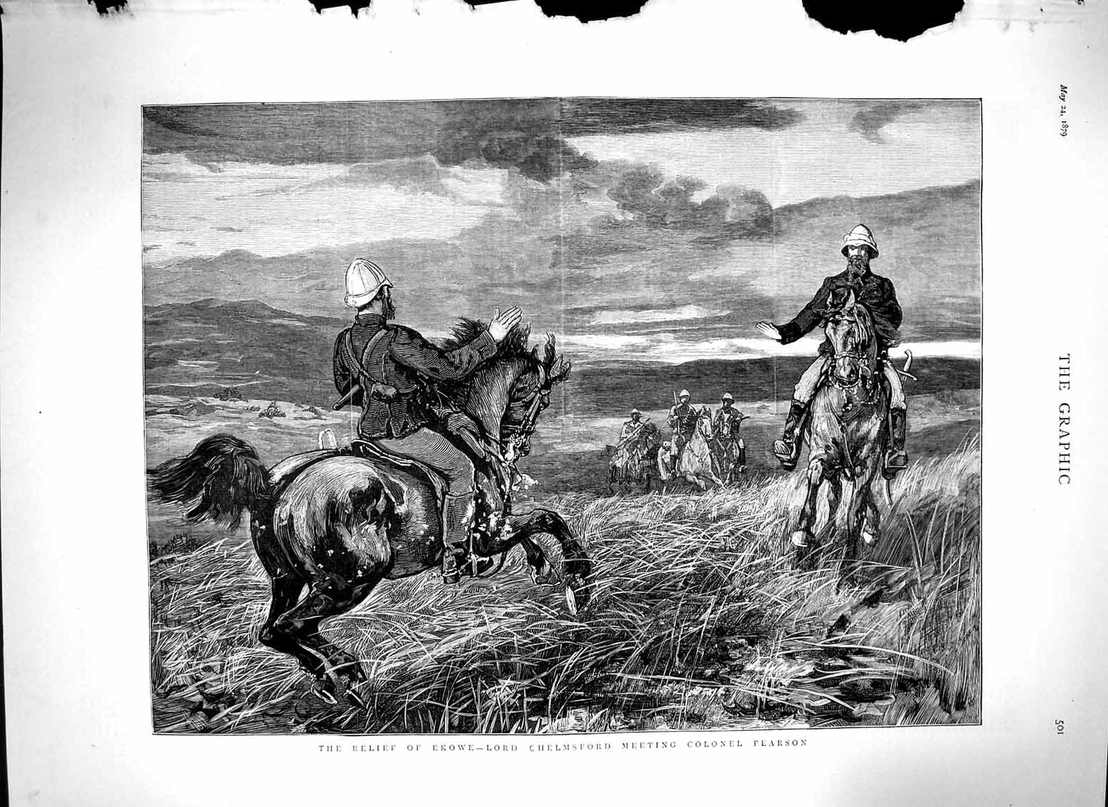 Old Antique Print 1879 Ekowe Lord Chelmsford Colonel Pearson War Horses 19th