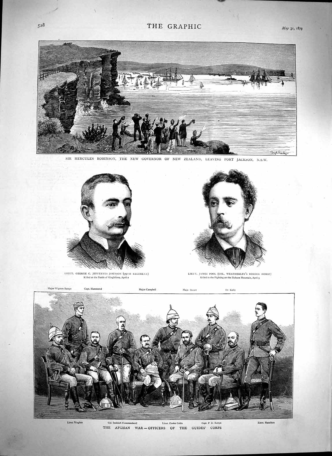 Old Antique Print 1879 Afghan War Officers Battye Hamilton Johnson Pool 19th
