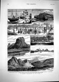 Original Old Antique Print 1879 Ships Akassa Iddah Niger River Mount Frankl 19th