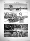 Old Antique Print 1879 Fetes Marseilles Torpedo Practice French Ships War 19th
