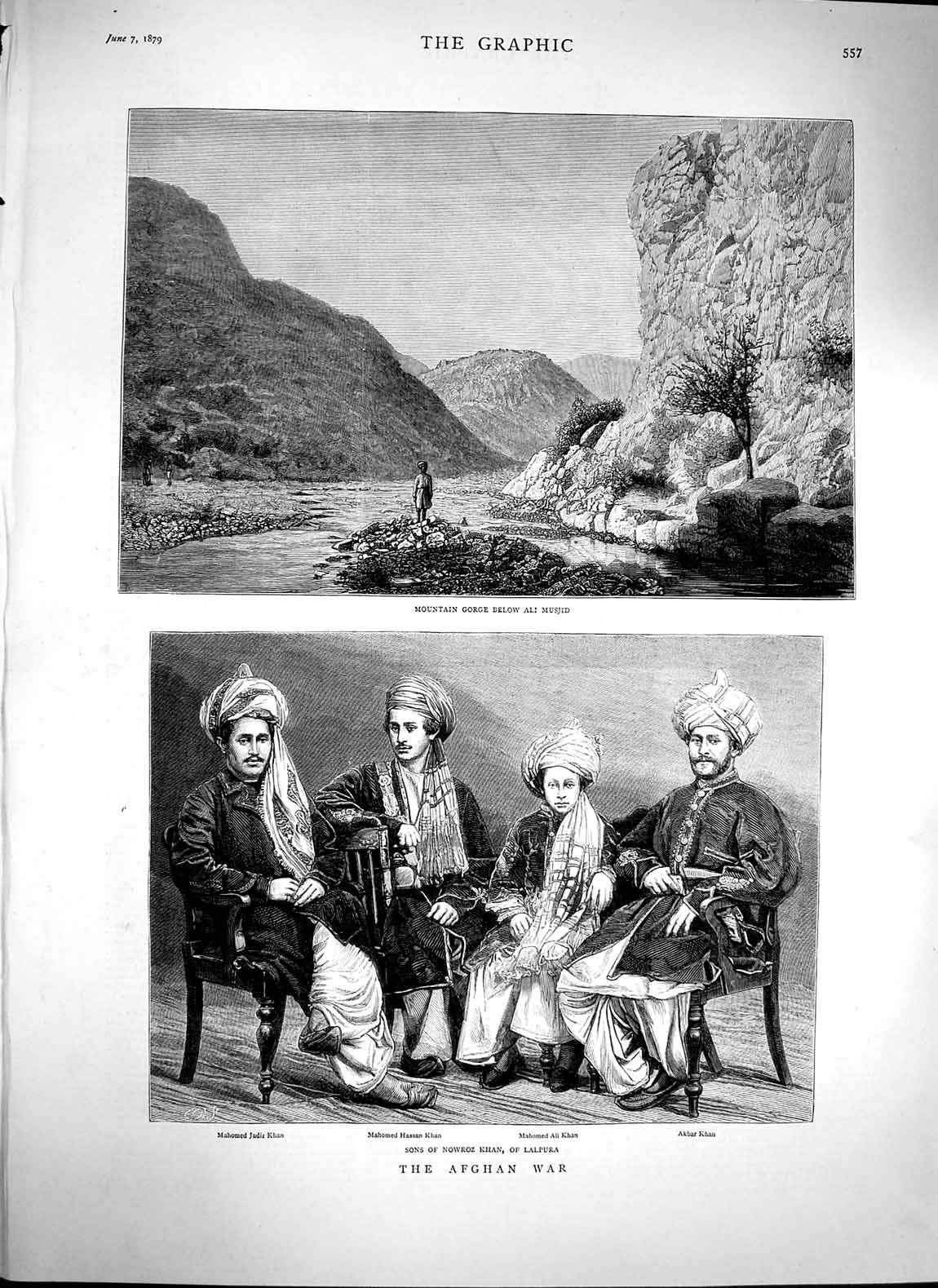 Old Antique Print 1879 Afghan War Mountainn Ali Musjid Khan Nowroz Sons 19th