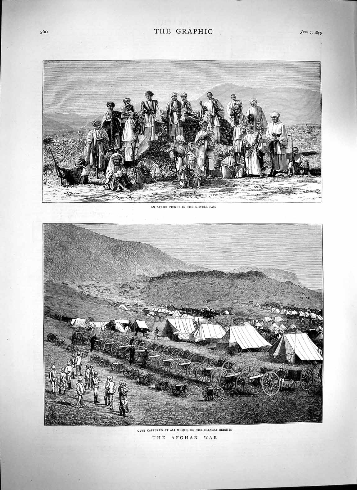 Original Old Antique Print 1879 Afridi Picket Khyber Pass Afghan War Ali Musjid