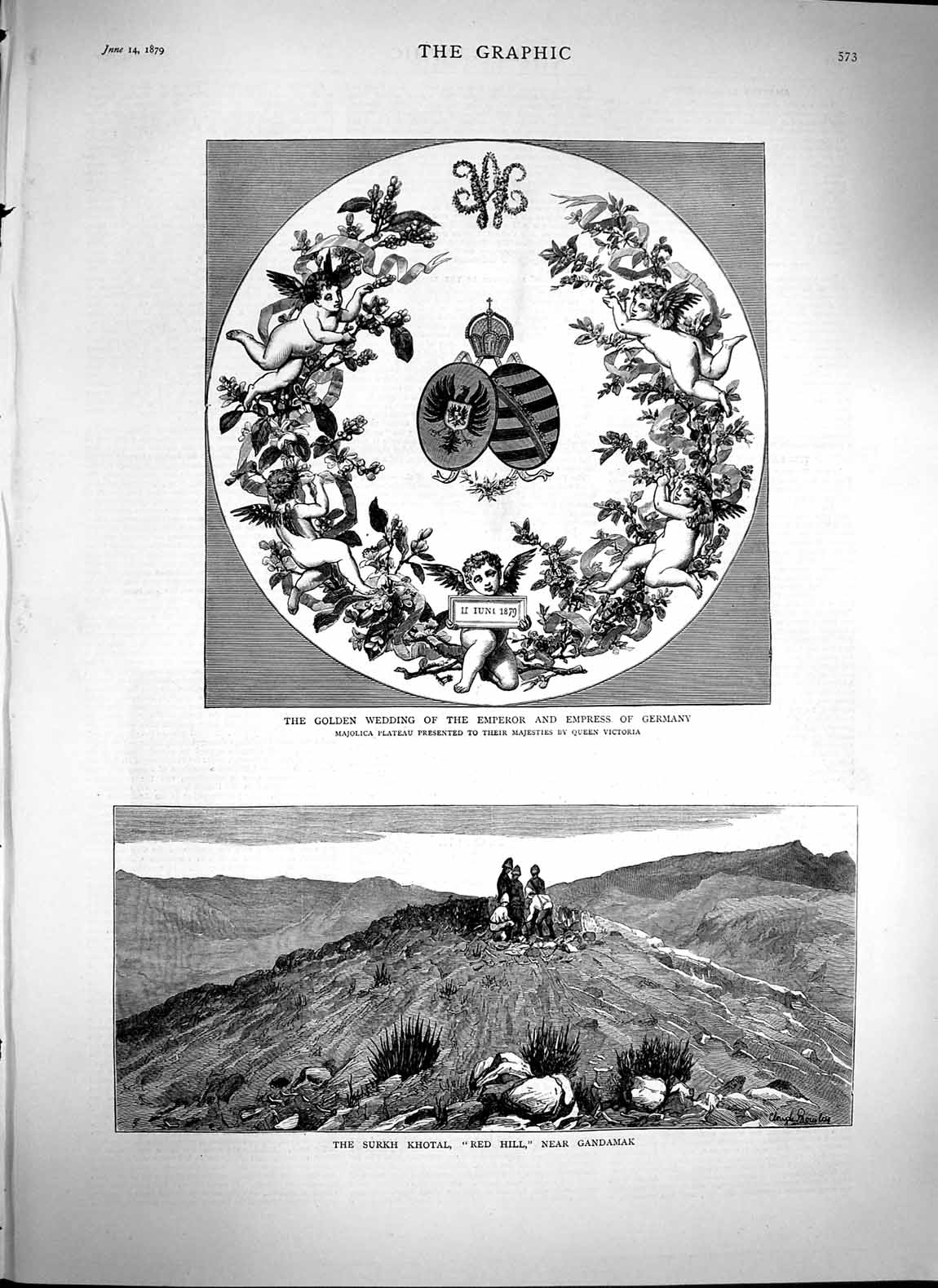 Original Old Antique Print 1879 Surkh Khotal Red Hill Gandamak Emperor Germany
