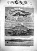 Original Old Antique Print 1879 Eruption Mount Etna Fiume Freddo Convent C 19th