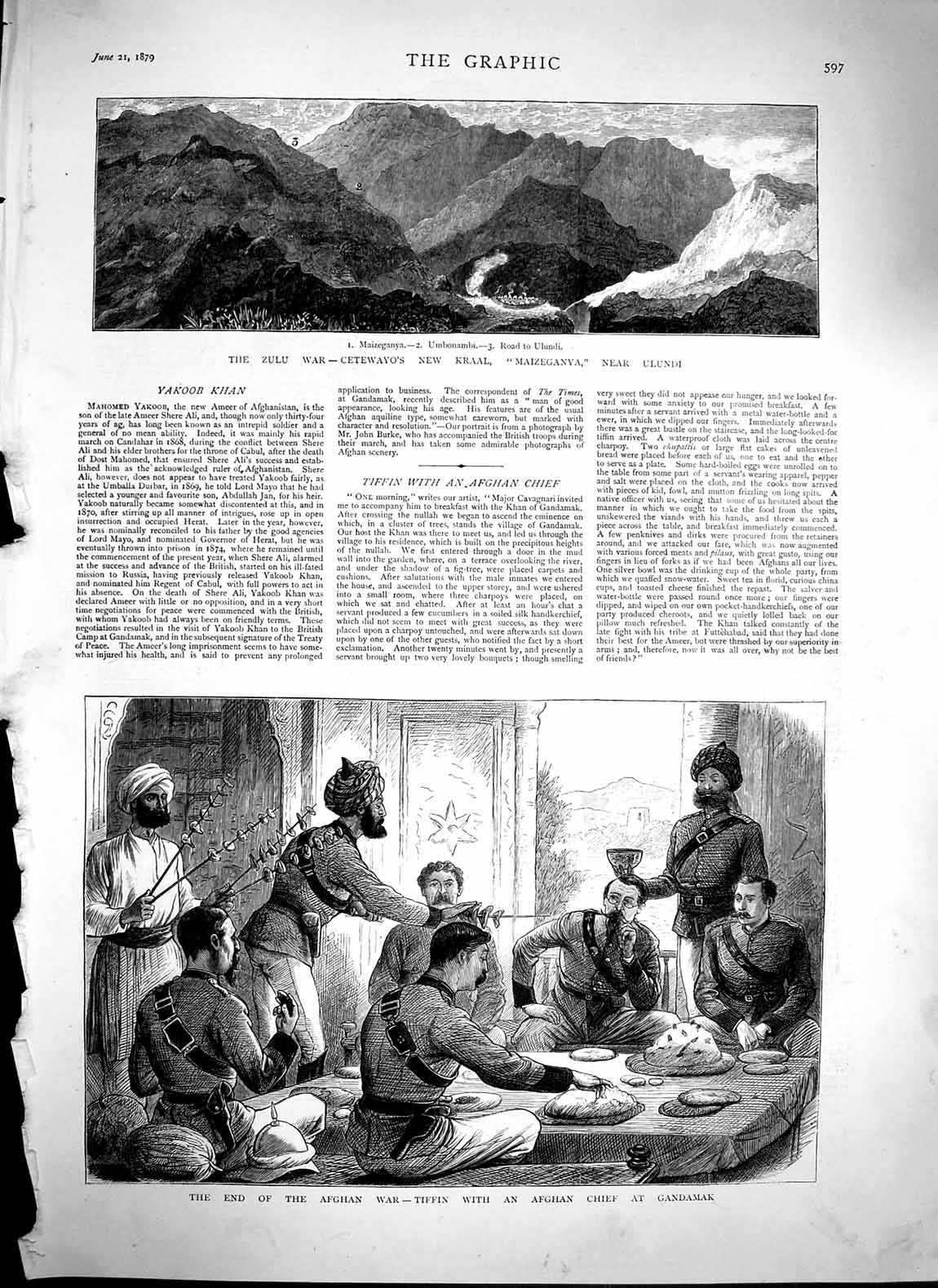 Old Antique Print 1879 Zulu War Kraal Maizeganya Ulundi Afghan War Tiffin 19th