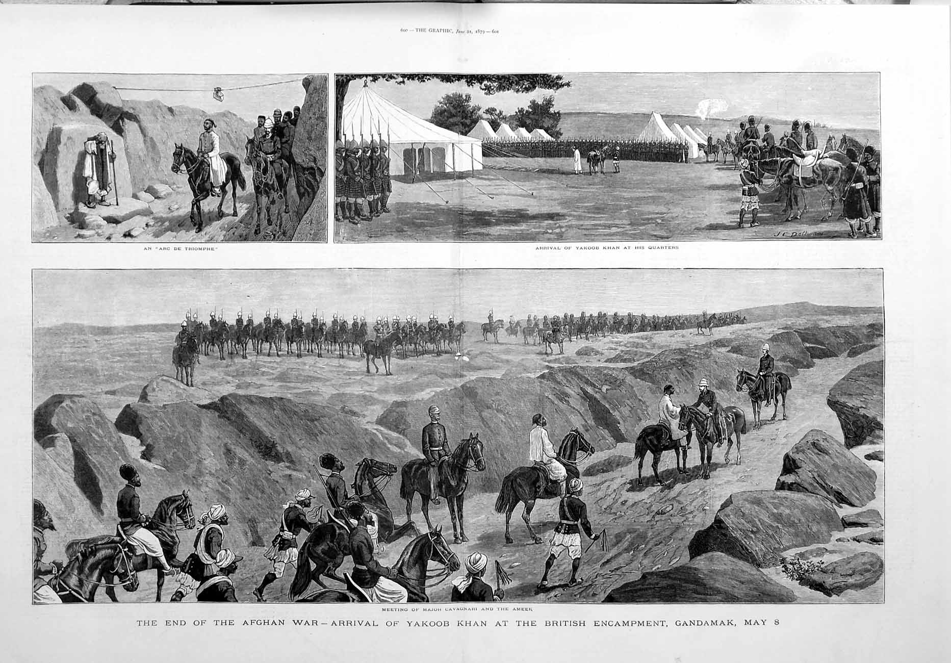 Old Antique Print 1879 Afghan War Yakoob Khan Gandamak Major Cavagnari 19th