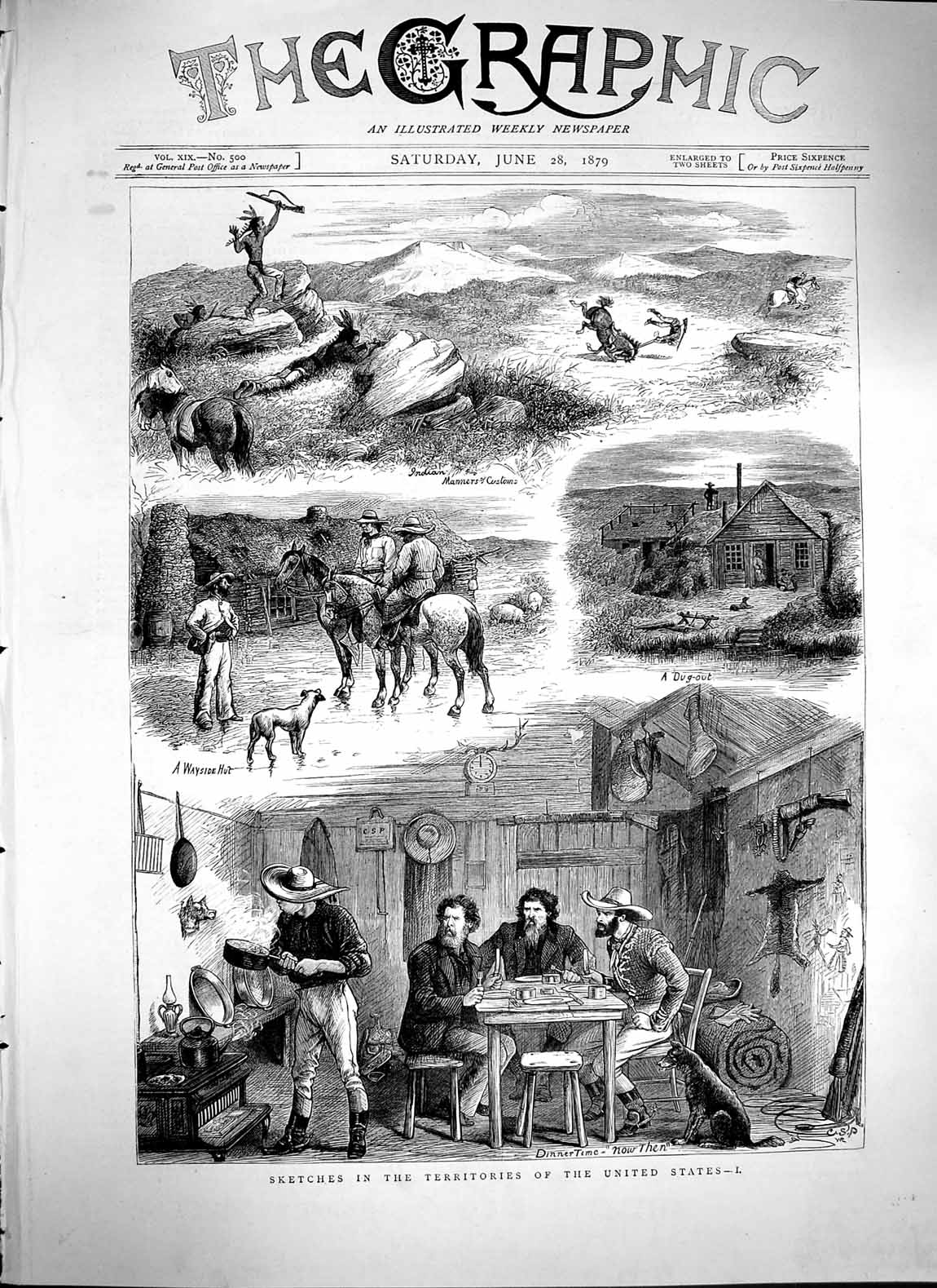 Original Old Antique Print 1879 America Indians Horses Men Hut Cooking Animals
