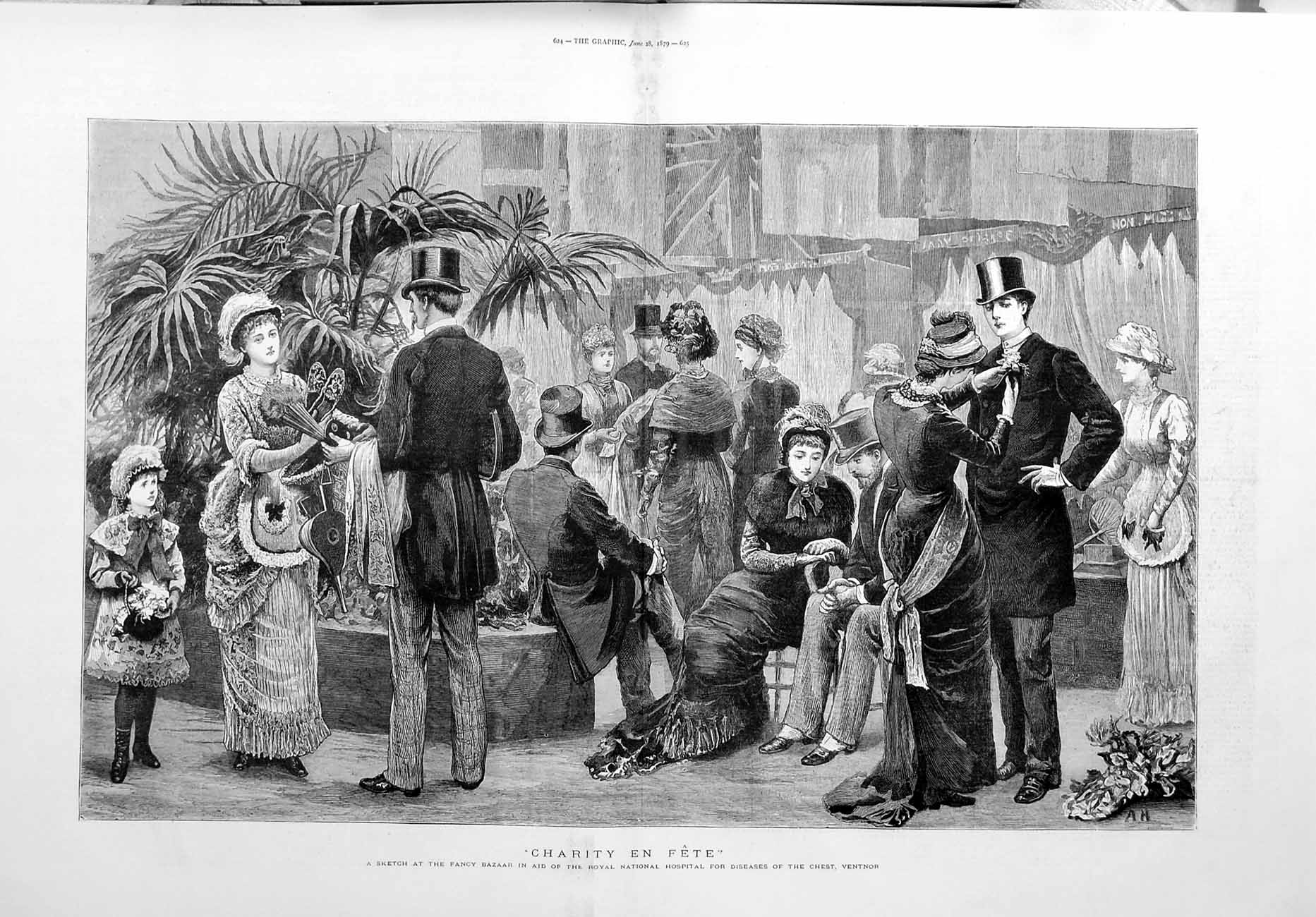 Old Antique Print 1879 Fancy Bazaar National Hospital Diseases Ventnor 19th