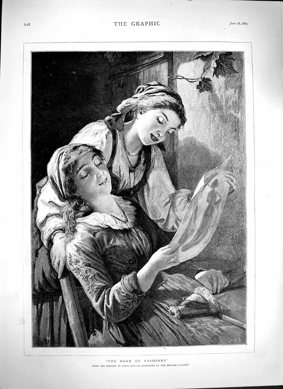 Original Old Antique Print 1879 Bianchi Belgain Gallery Art Ladies Fashion Book