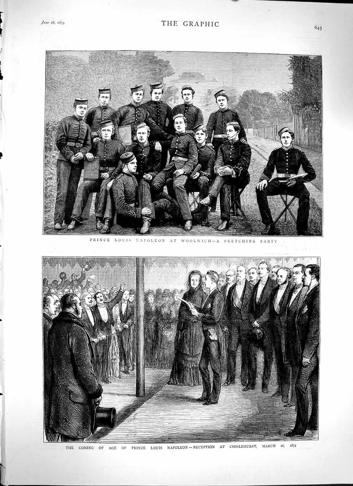 Original Old Antique Print 1879 Prince Louis Napoleon Woolwich War Chiselhurst