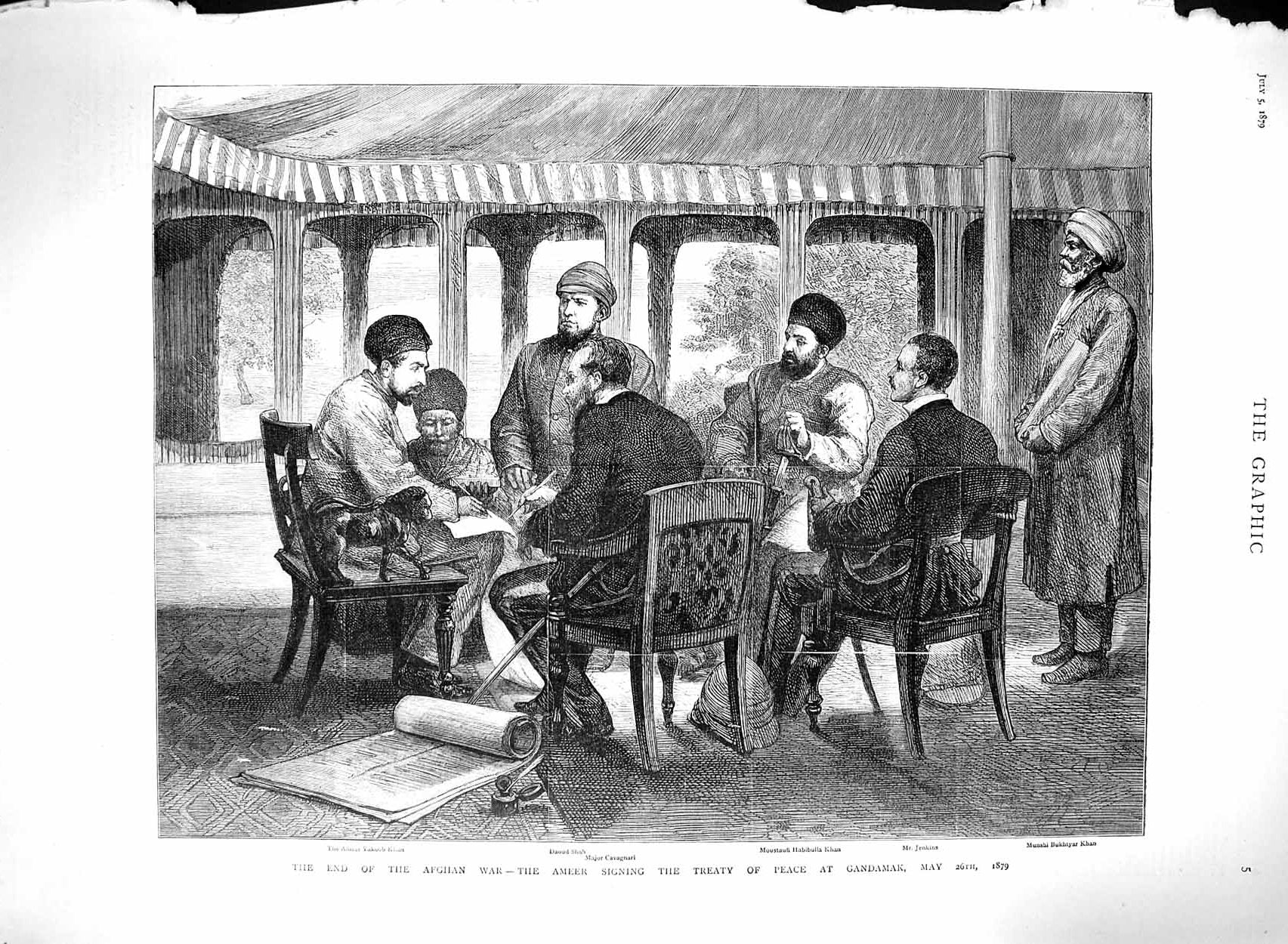 Original Old Antique Print 1879 Afghan War Ameer Signing Treaty Peace Gandamak