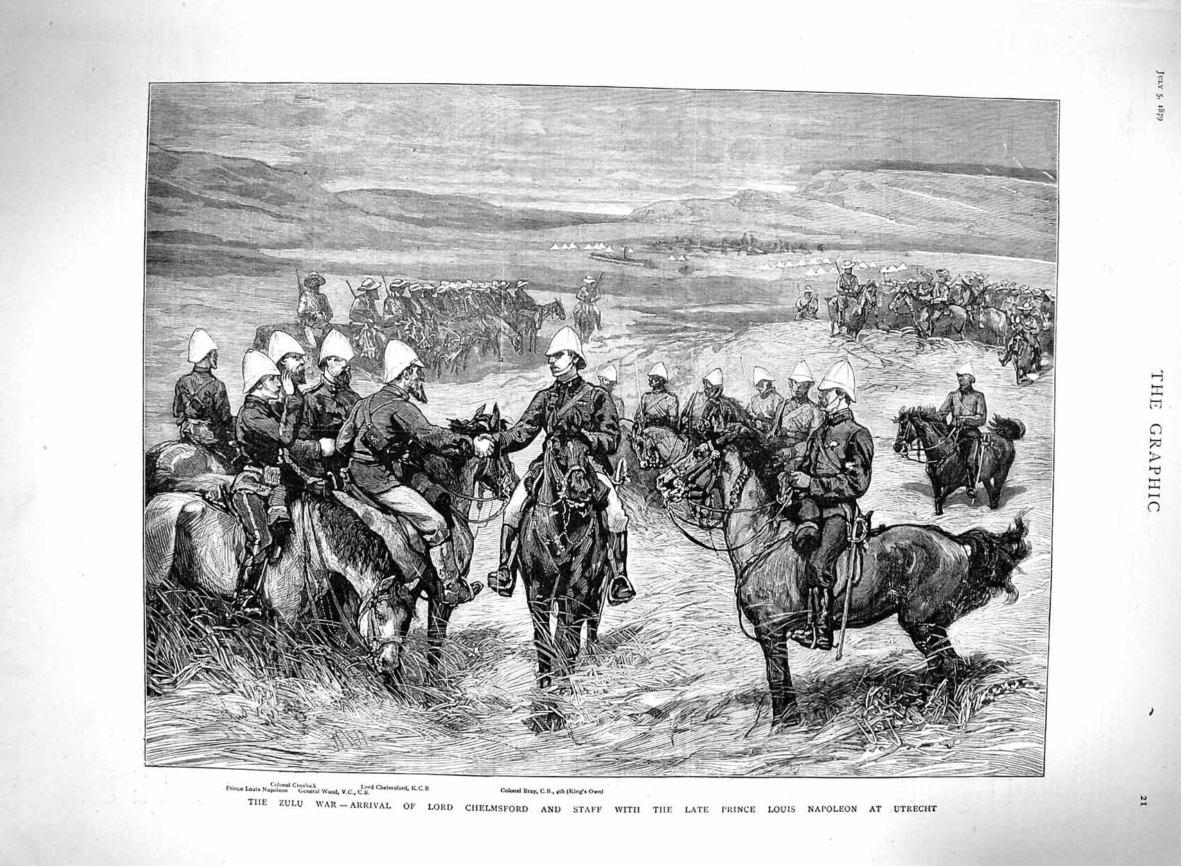 Old Antique Print 1879 Zulu War Lord Chelmsford Prince Napoleon Utrecht 19th