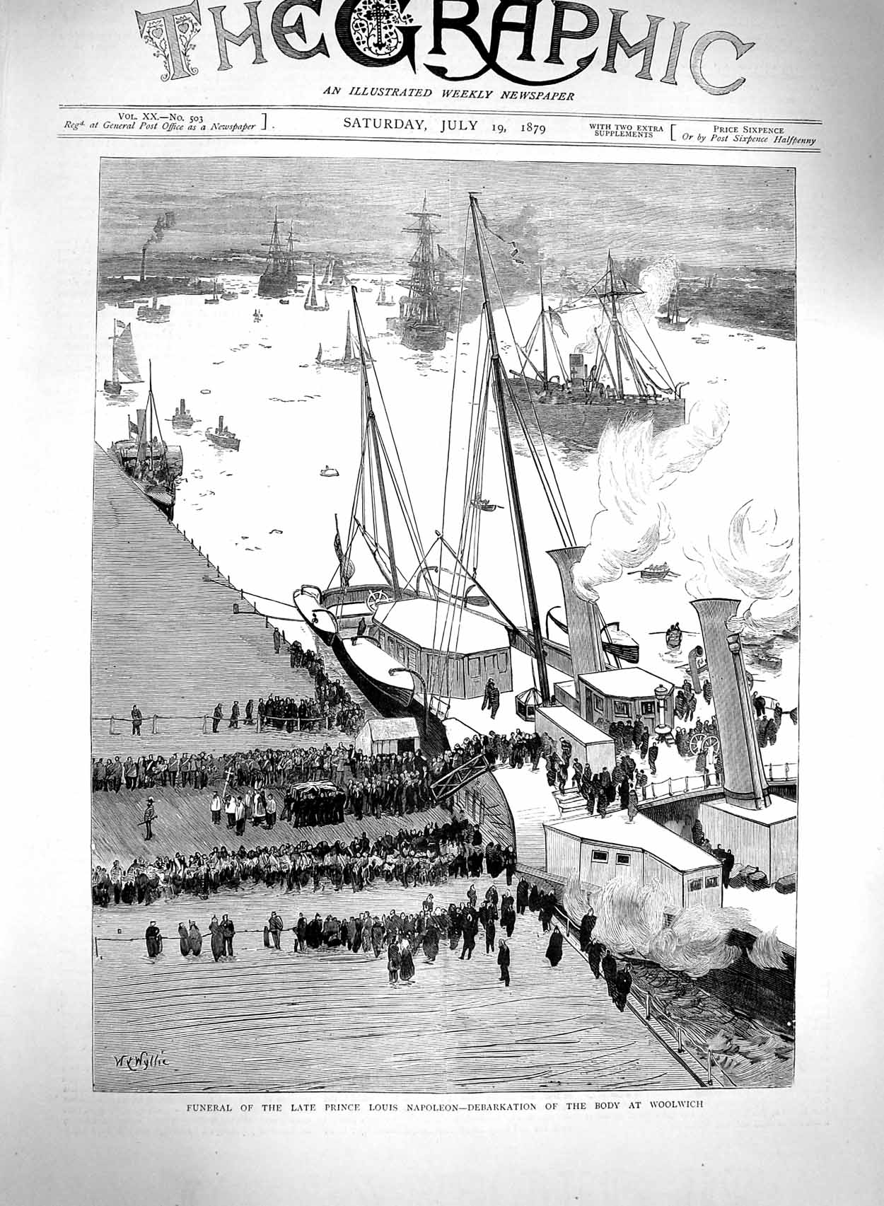 Old Antique Print 1879 Funeral Prince Louis Napoleon Body Ship Woolwich 19th