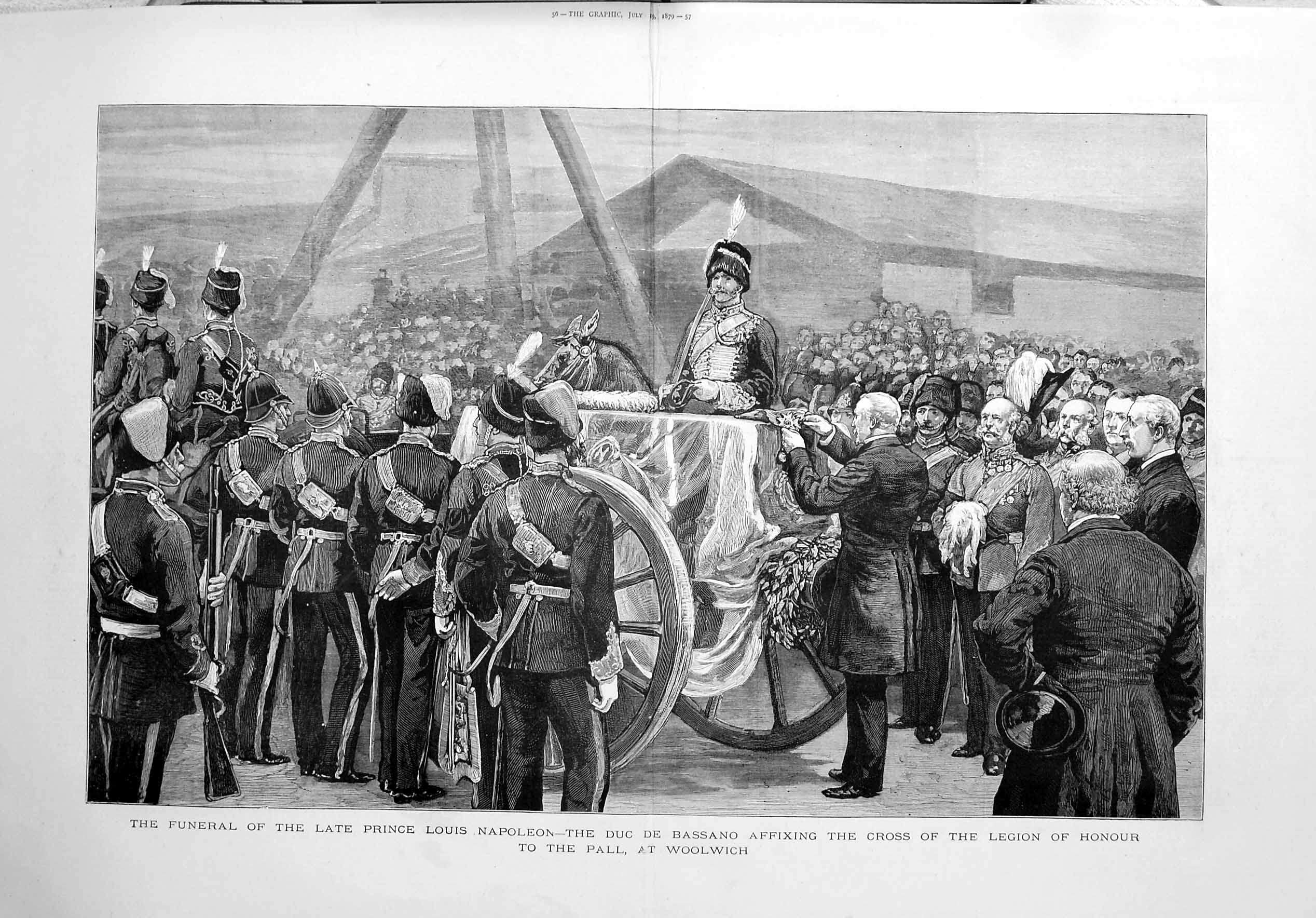 Original Old Antique Print 1879 Funeral Prince Louis Napoleon Bassano Woolwich 0