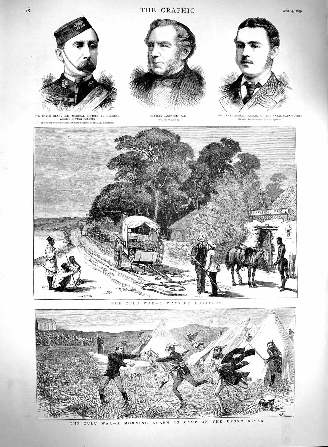 Old Antique Print 1879 Zulu War Camp Upoko Glanville Landseer Blaikie Men 19th