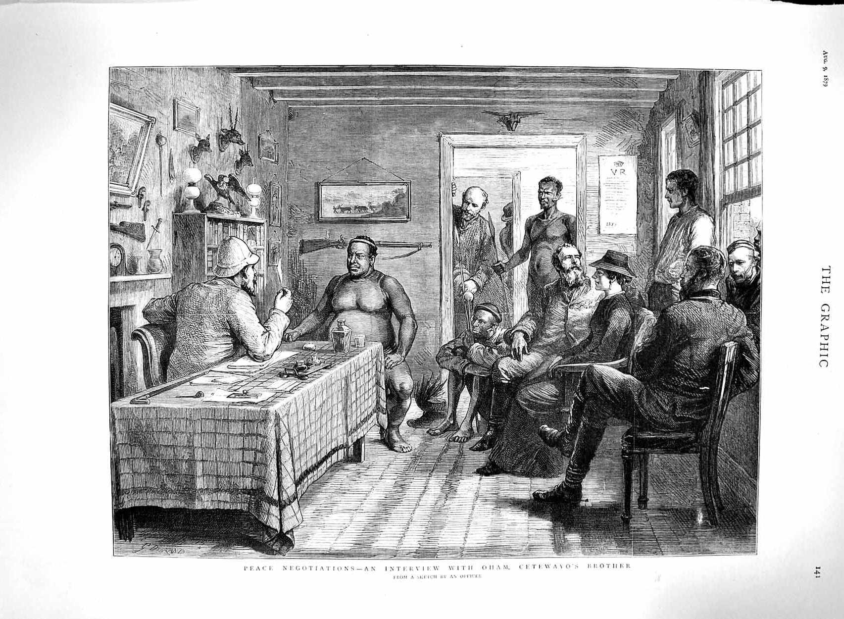 Old Antique Print 1879 Peace Negotiations Oham Cetewayo Brother Zulu War 19th
