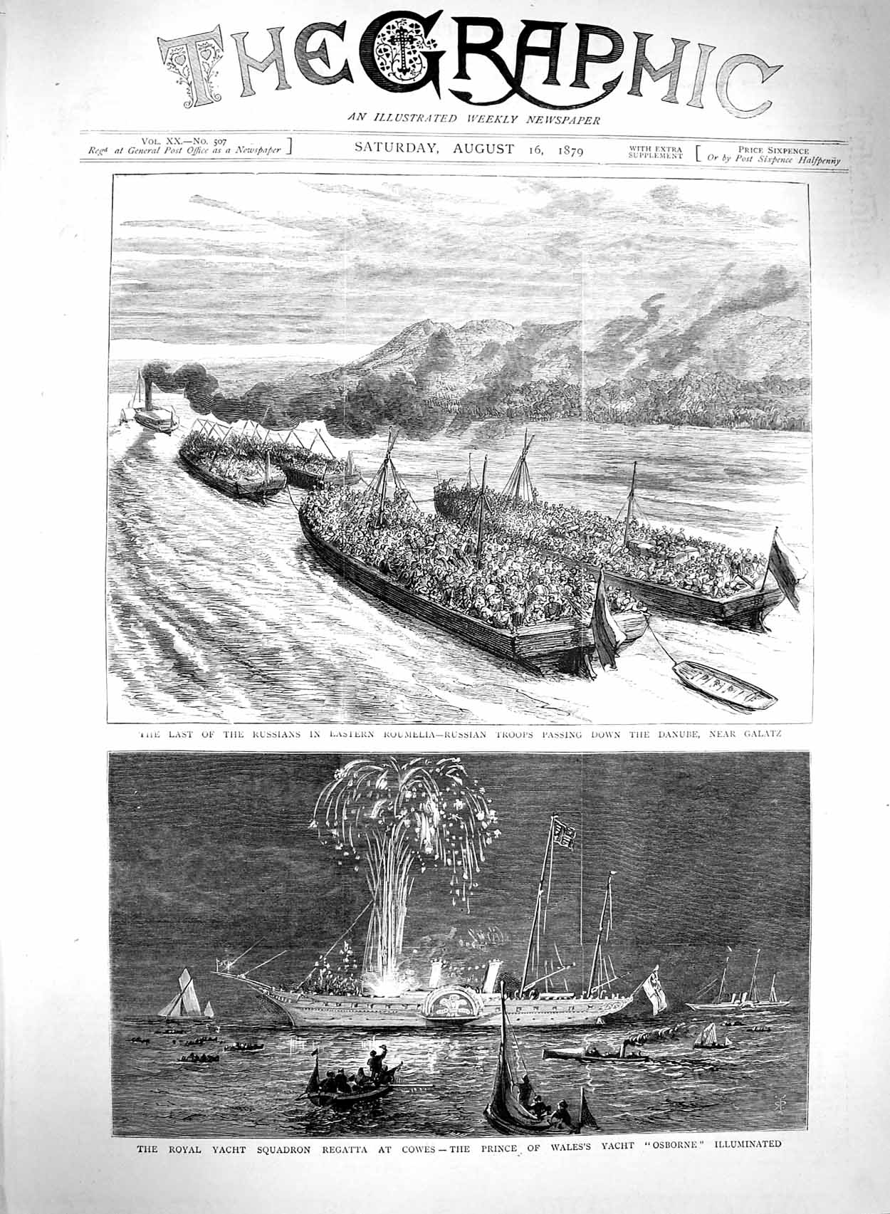 Original Old Antique Print 1879 Regatta Cowes Prince Osborne Ship Russian Army