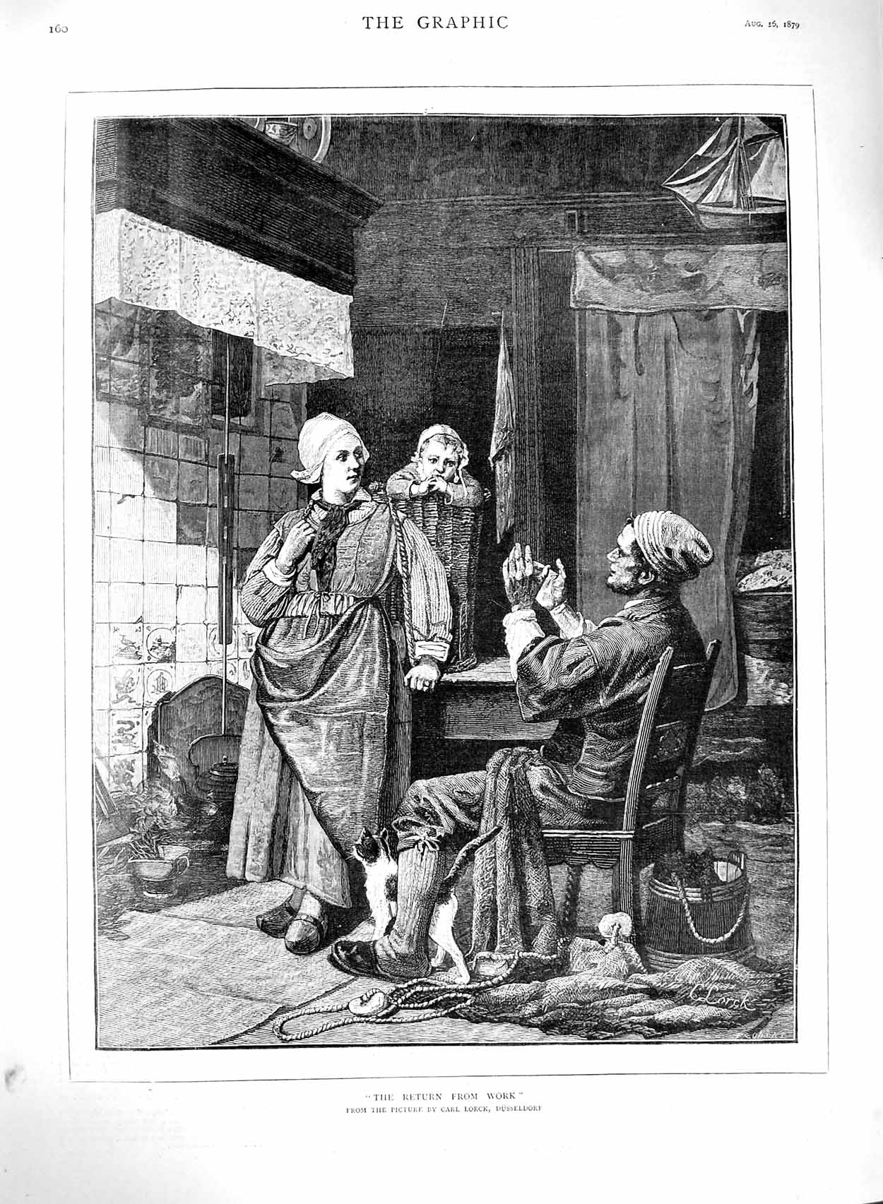 Old Antique Print 1879 Carl Lock Dusseldorf Fine Art Dutch Lady Baby Man 19th