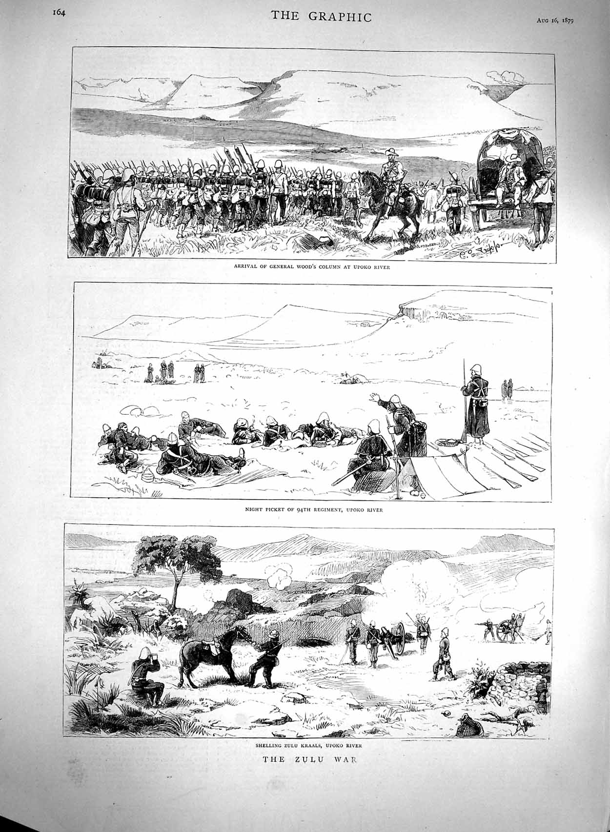 Original Old Antique Print 1879 Zulu War Shelling Kraals Upoko General Wood