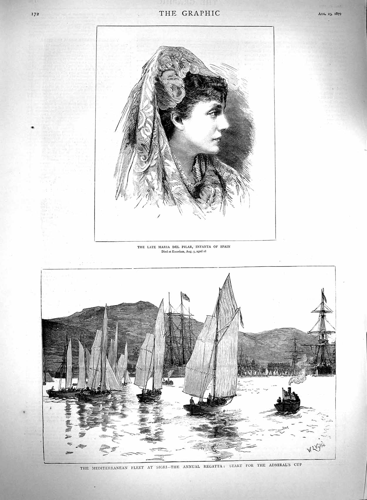 Old Antique Print 1879 Maria Del Pilar Spain Regatta Mediterranean Sigri 19th