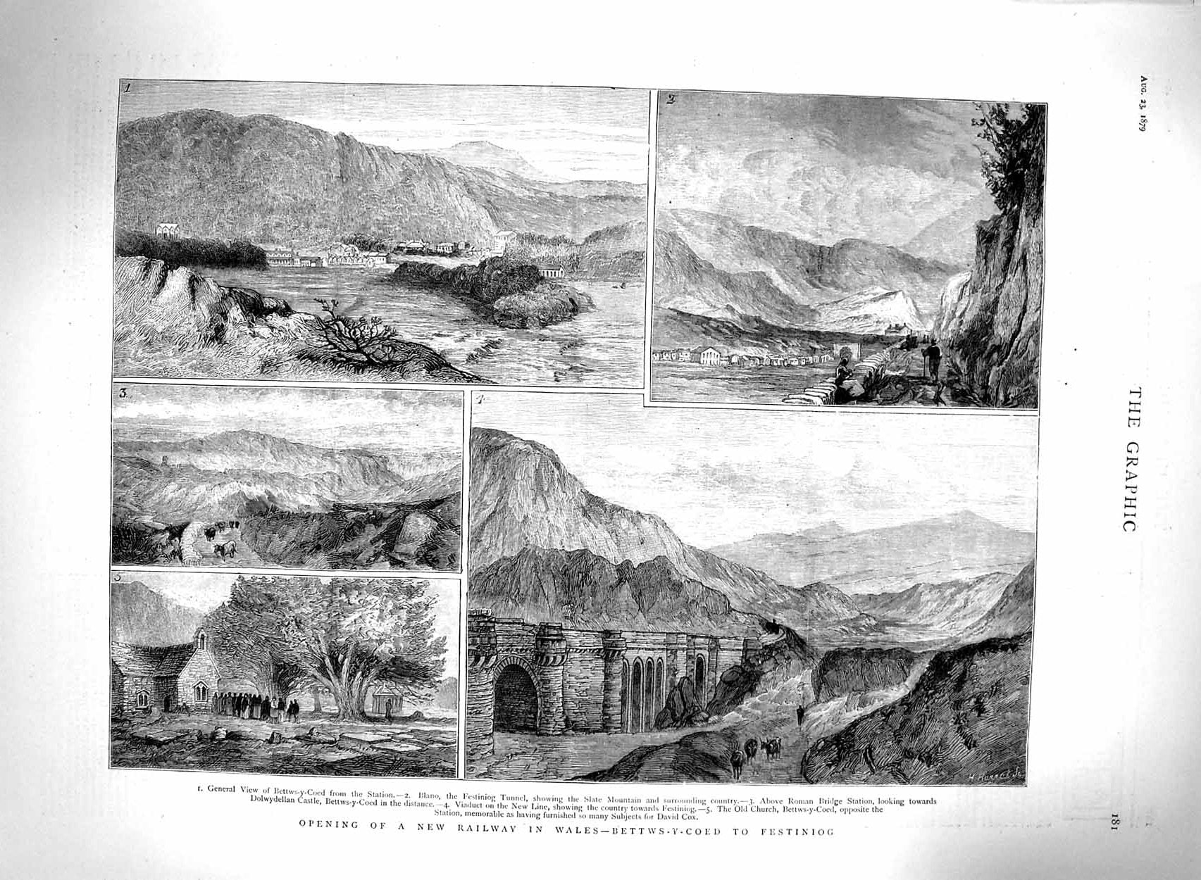 Old Antique Print 1879 Railway Wales Bettws-Y-Coed Festiniog Blano Tunnel 19th