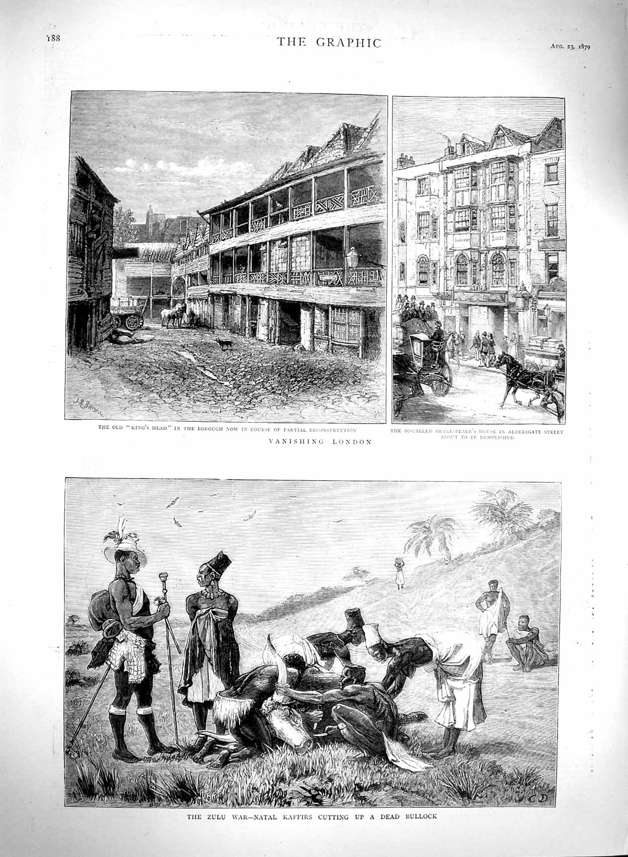 Old Antique Print 1879 Zulu War Natal Kaffirs Bullock London Shakespeare 19th