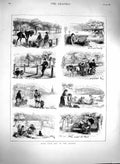 Original Old Antique Print 1879 Hyde Park London Horse Families Children Trees