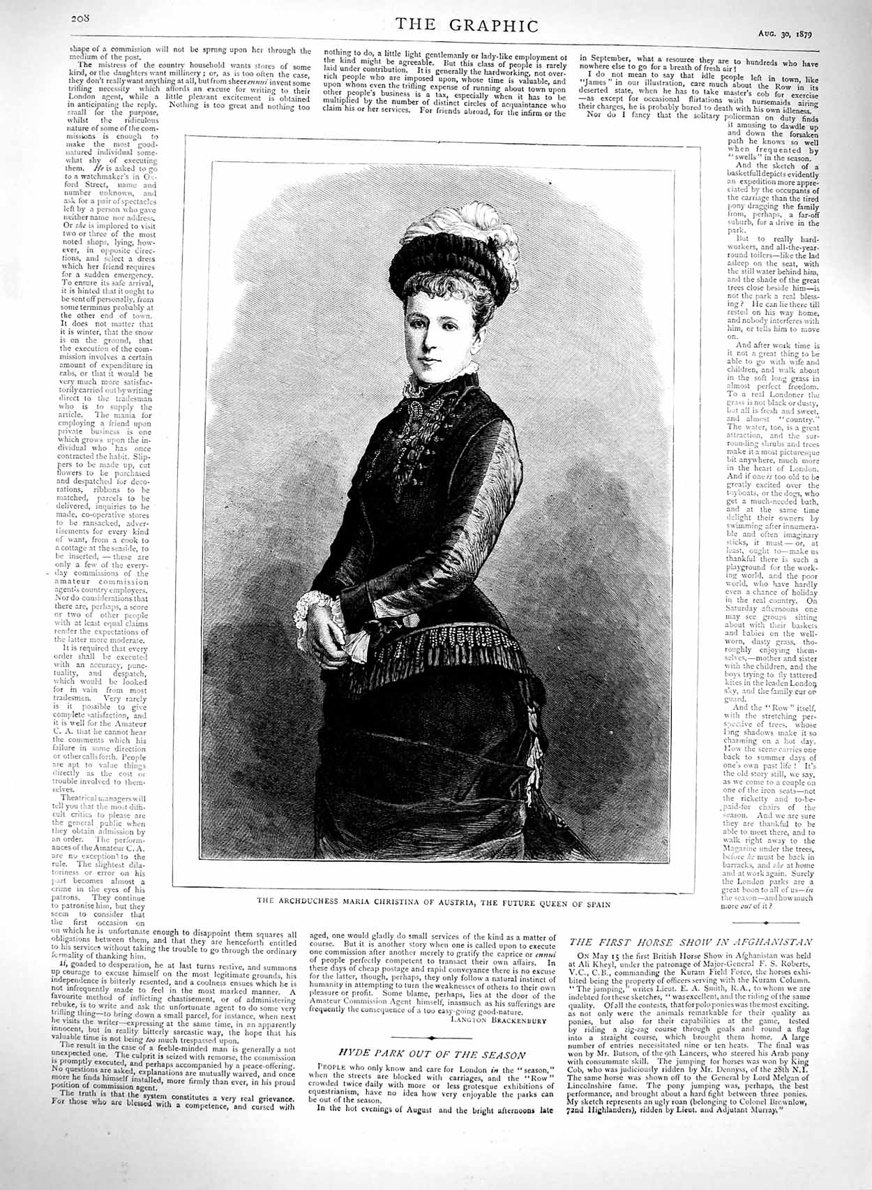 Original Old Antique Print 1879 Archduchess Maria Christina Austria Queen Spain