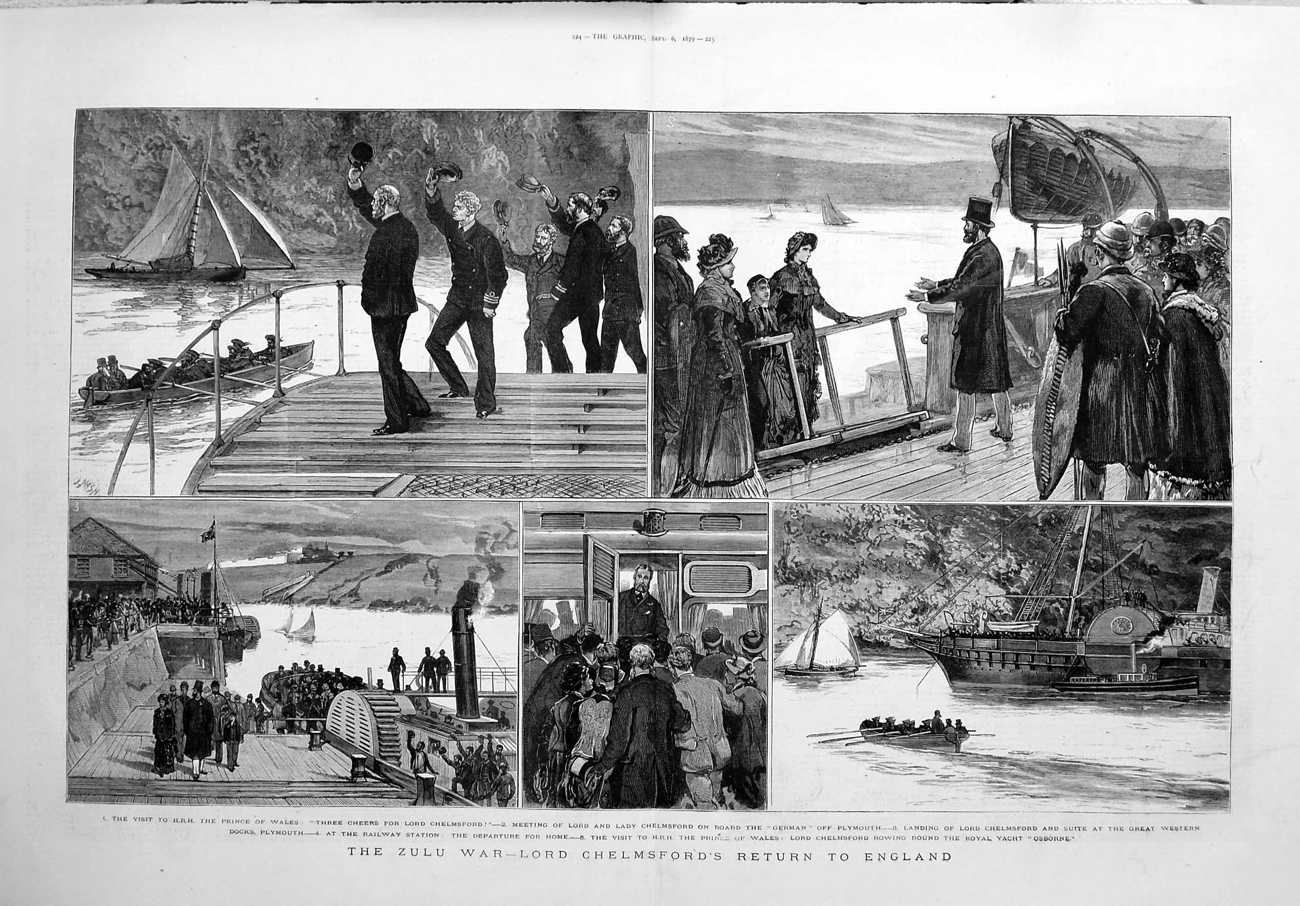 Antique Old Print 1879 Zulu War Lord Chelmsford Ship German Osborne Wales 19th