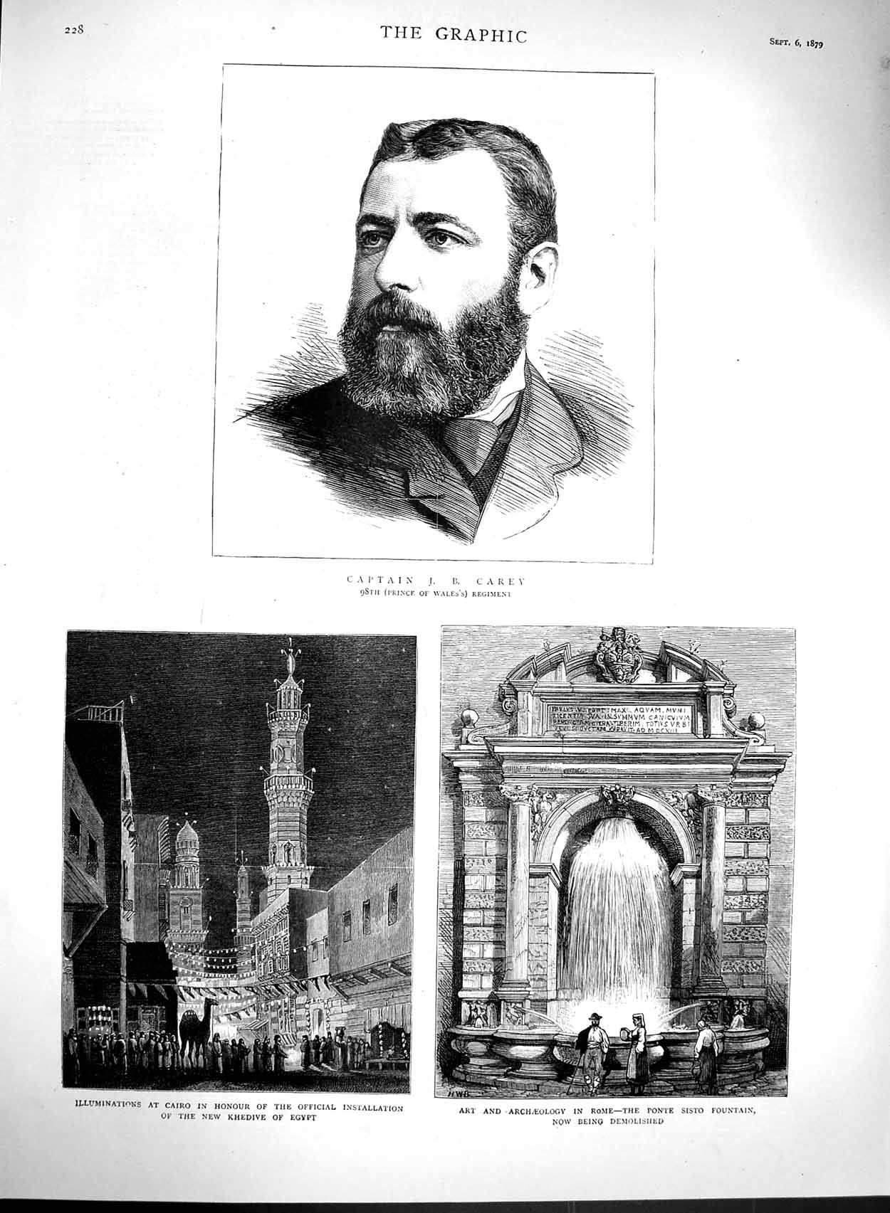 Old Antique Print 1879 Captain Carey Cairo Khedive Egypt Archaeology Rome 19th
