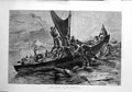 Old Antique Print 1879 River St. Lawrence Canada Boat Animals Market Art 19th