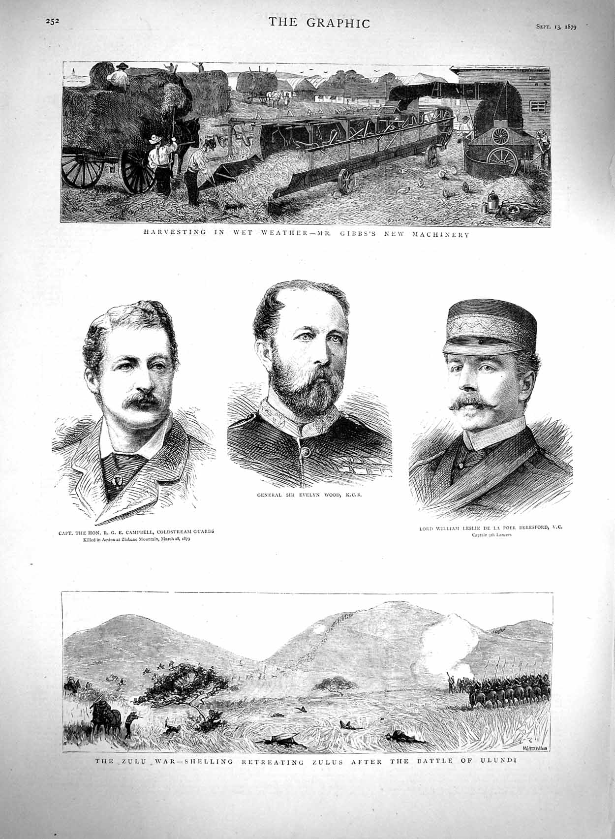 Old Antique Print 1879 Zulu War Battle Ulundi Harvest Gibb Wood Beresford 19th
