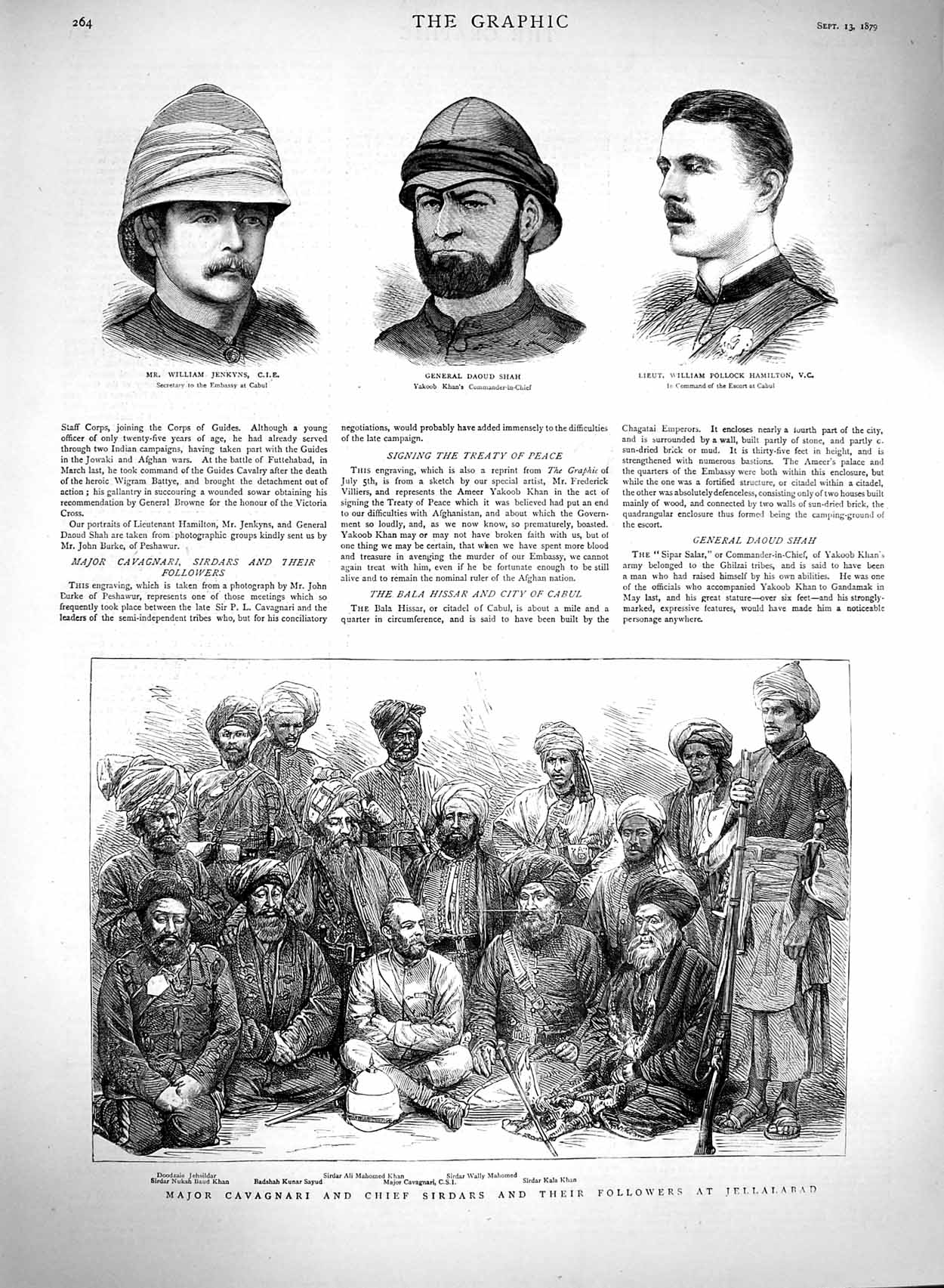 Old Antique Print 1879 Major Cavagnari Chief Sirdars Jellalabad Shah War 19th