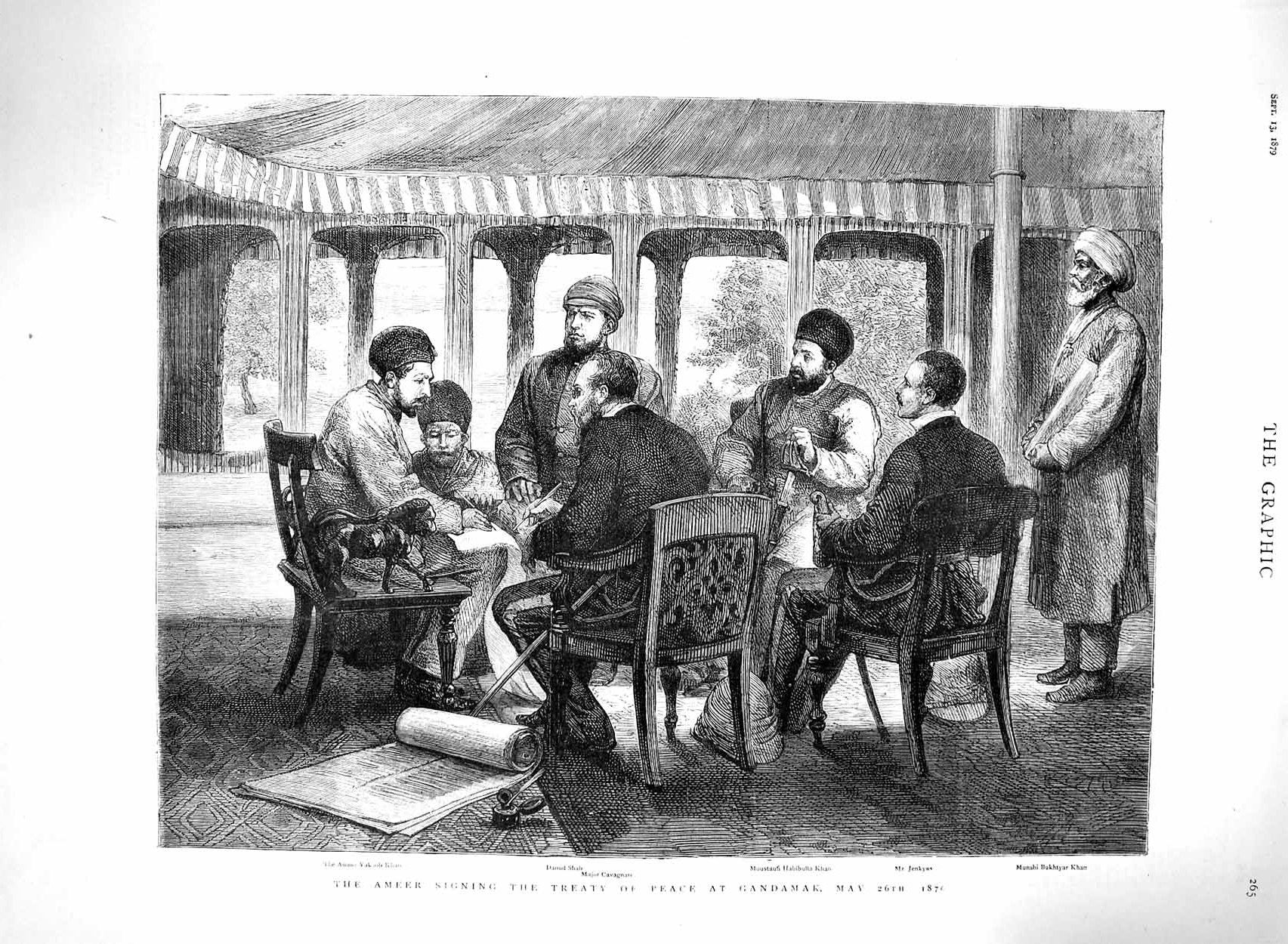 Old Antique Print 1879 Ameer Signing Treaty Peace Gandamak Khan Shah Men 19th