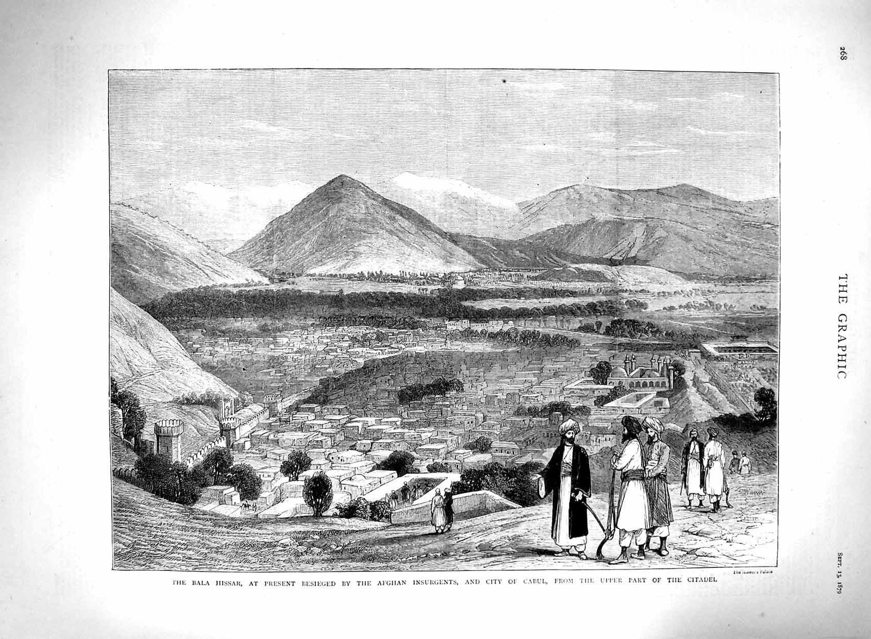 Old Antique Print 1879 Bala Hissar Afghan Insurgents City Cabul Citadel 19th
