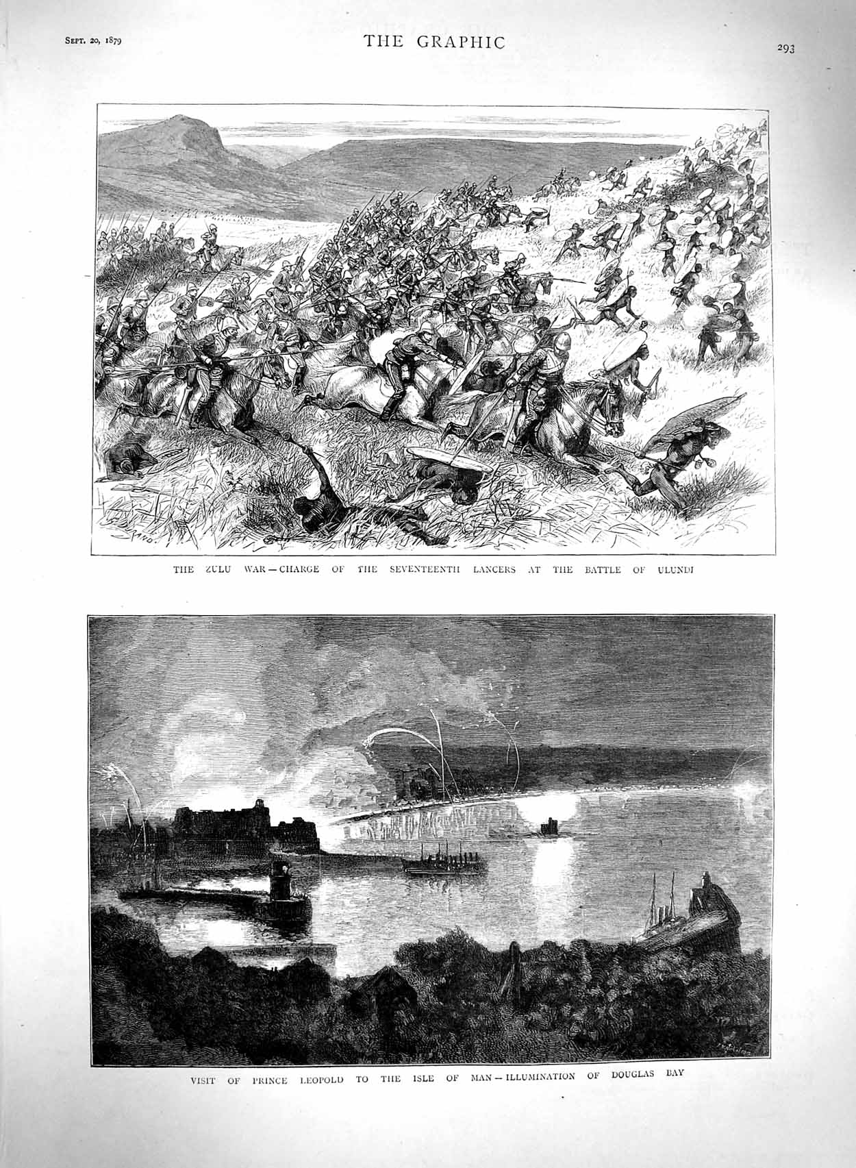 Original Old Antique Print 1879 Prince LeopIsle Man Douglas Zulu War Ulundi