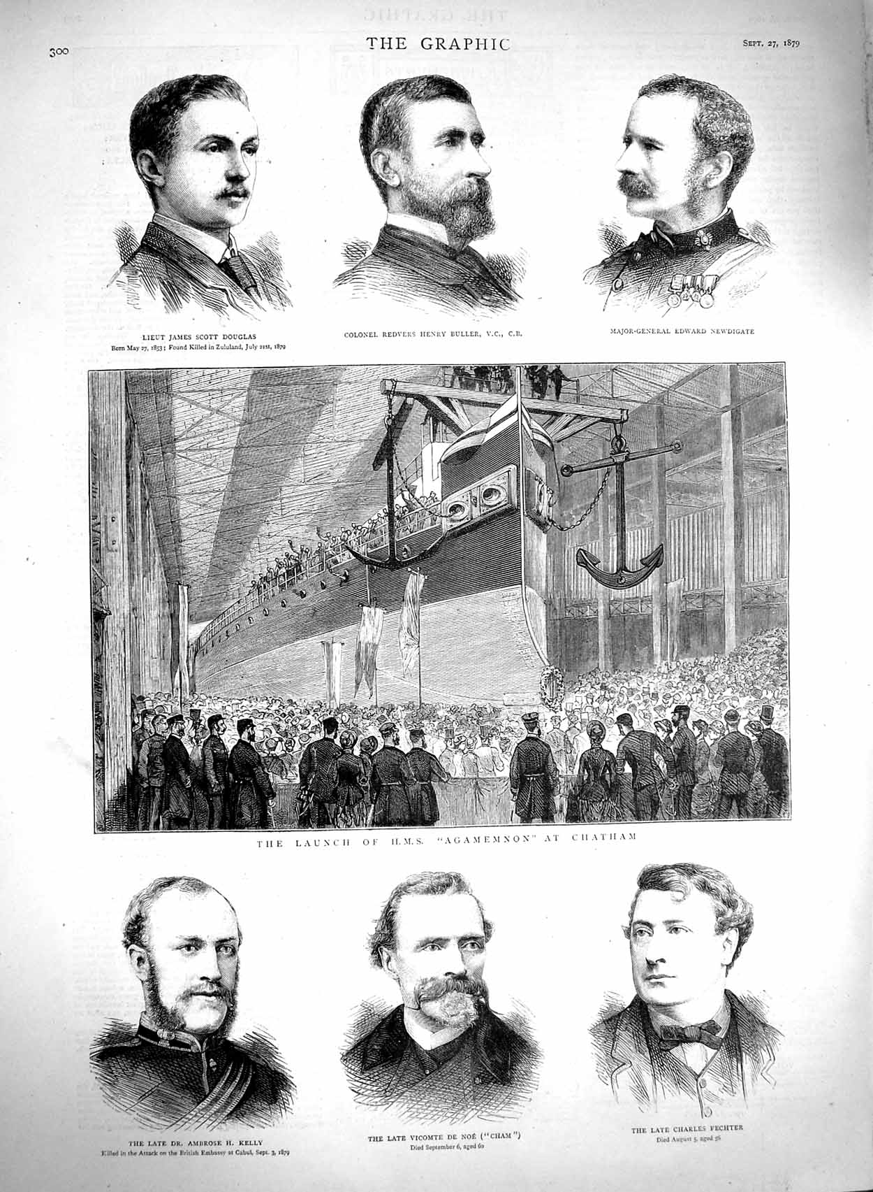 Old Antique Print 1879 Ship Agamemnon Chatham Douglas Kelly Fechter War 19th