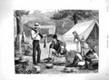 Old Antique Print 1879 Scene Camping Colorado Rabbit Hunting Tent Cooking 19th