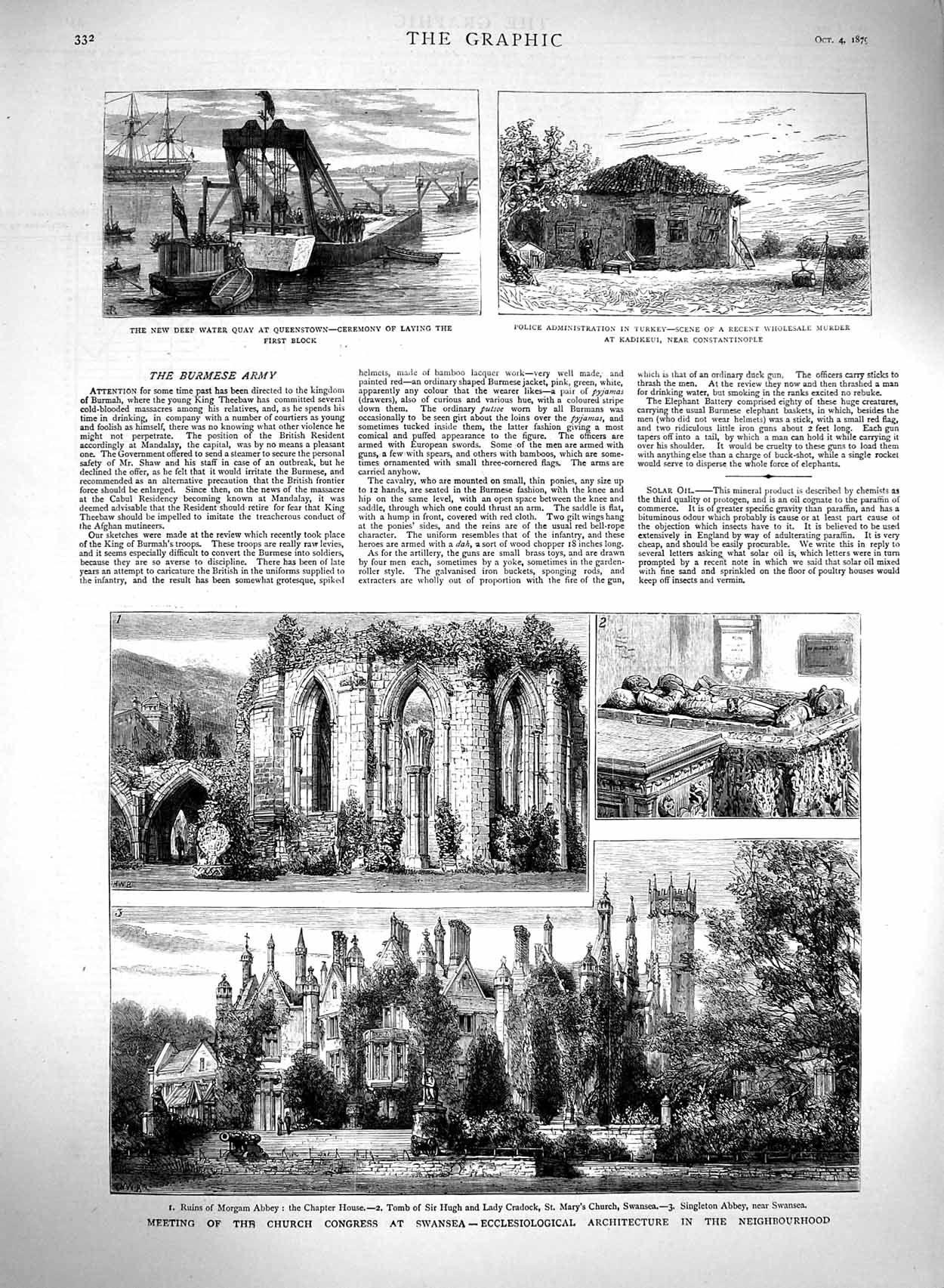 Original Old Antique Print 1879 Church Congress Swansea Morgam Abbey Turkey