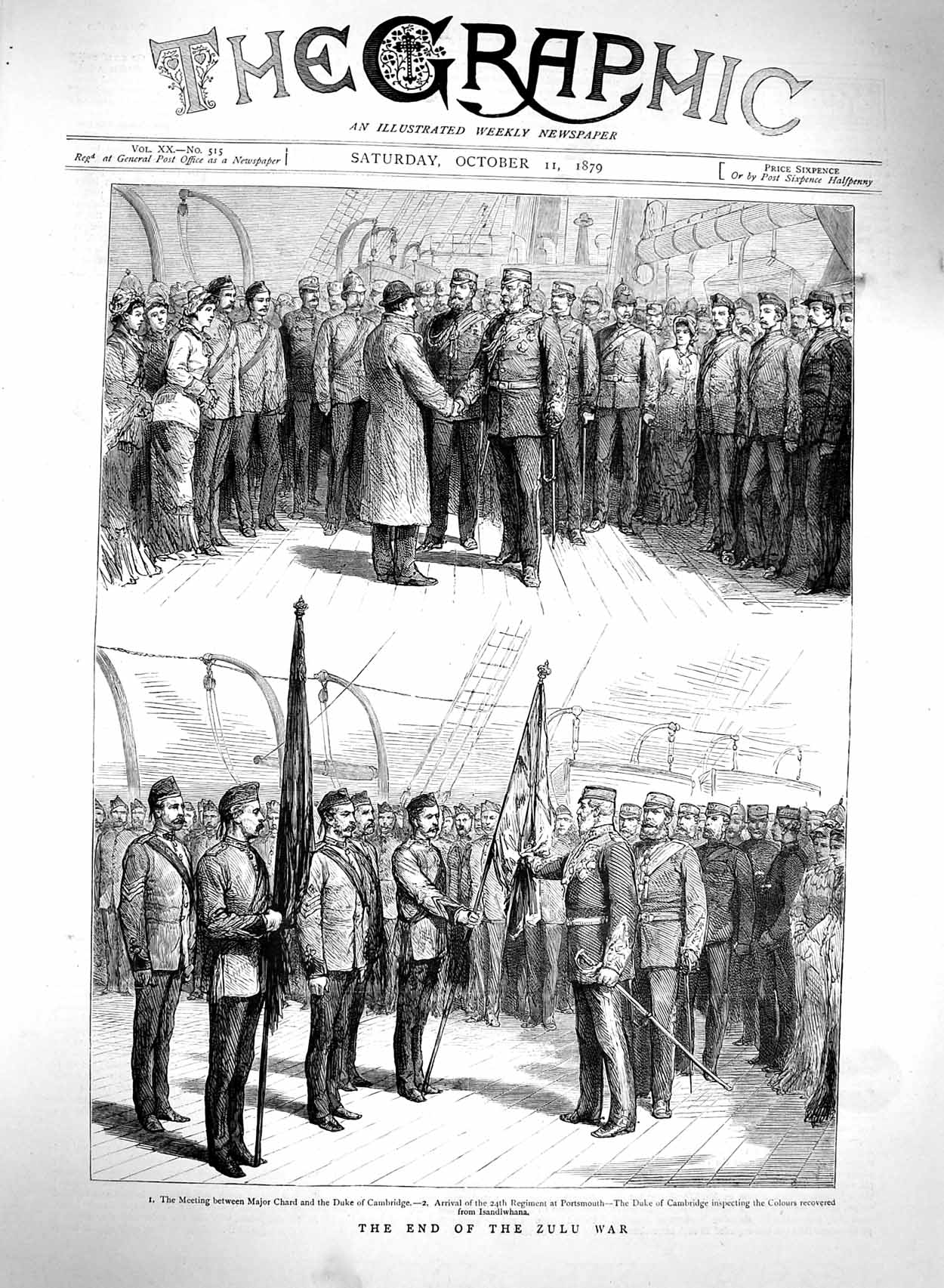 Original Old Antique Print 1879 Zulu War Major Chard Duke Cambridge Isandlwhana
