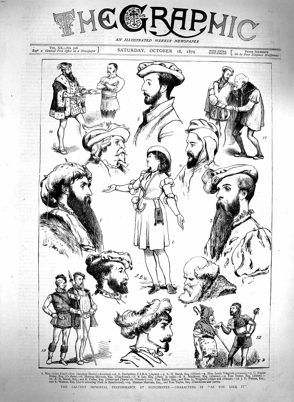 Antique Old Print *3060 1879 Calvert Memorial Performance Manchester Theatre