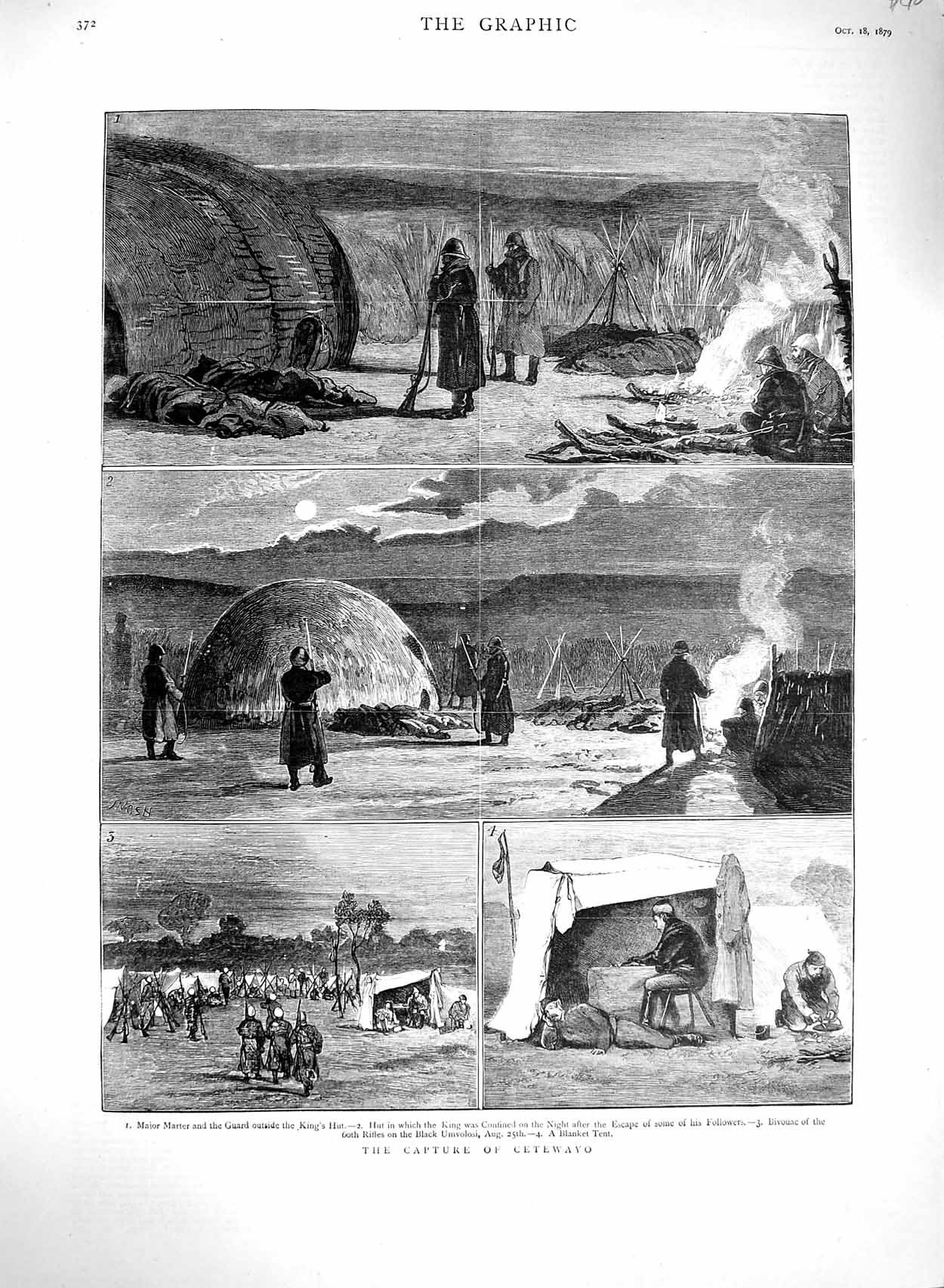 Original Old Antique Print 1879 Capture Cetewayo Major Marter Black Umvolosi