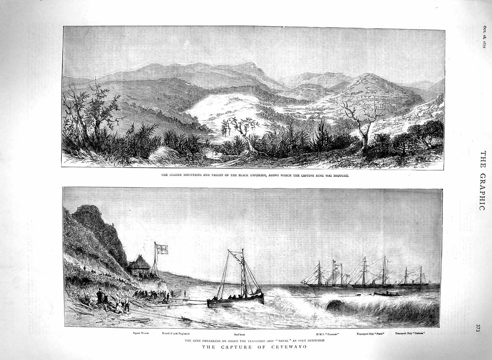 Old Antique Print 1879 Ingome Mountain Black Umvolosi Ship Natal Cetewayo 19th