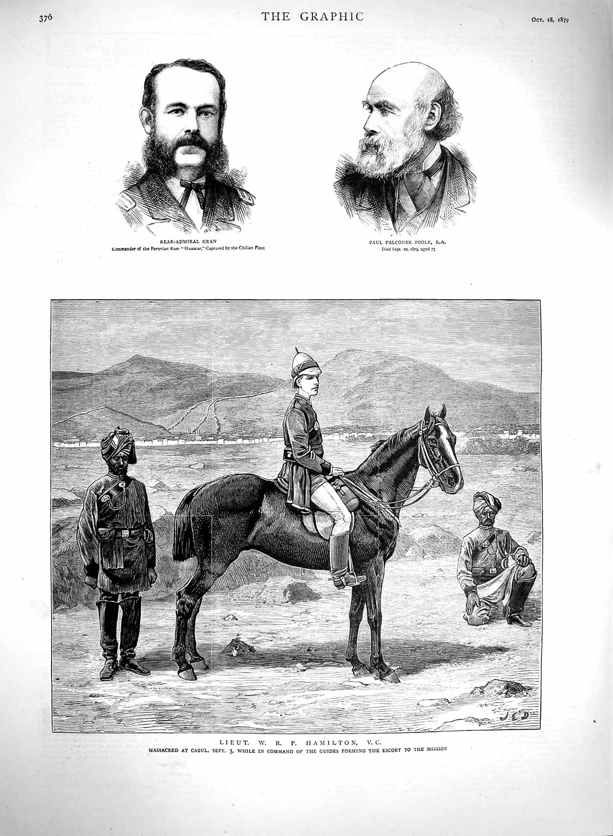 Old Antique Print 1879 Lieut. Hamilton Cabul War Gran Paul Poole Officers 19th