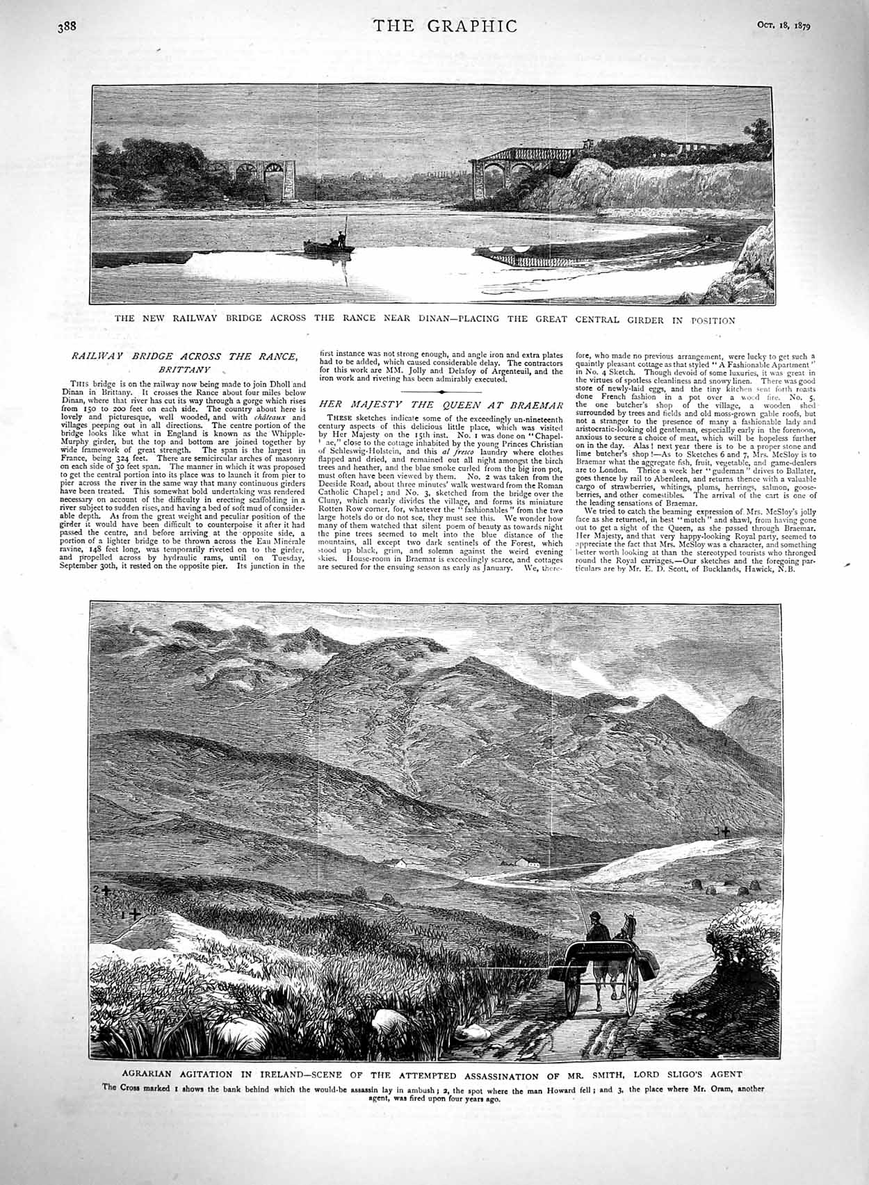 Original Old Antique Print 1879 Ireland Smith Lord Sligo Railway Bridge Dinan