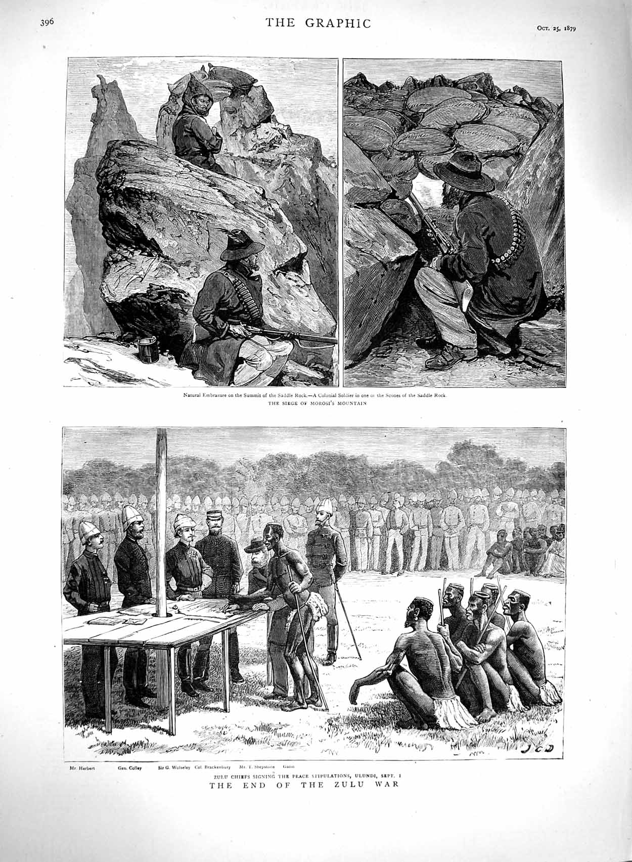 Original Old Antique Print 1879 Zulu War Wolseley Morosi Mountain Saddle Rock