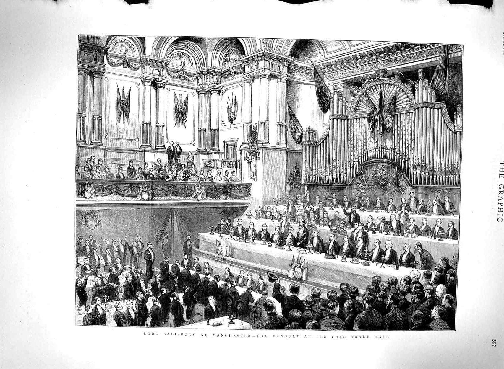 Antique Print *3061 1879 Lord Salisbury Manchester Banquet Free Trade Hall